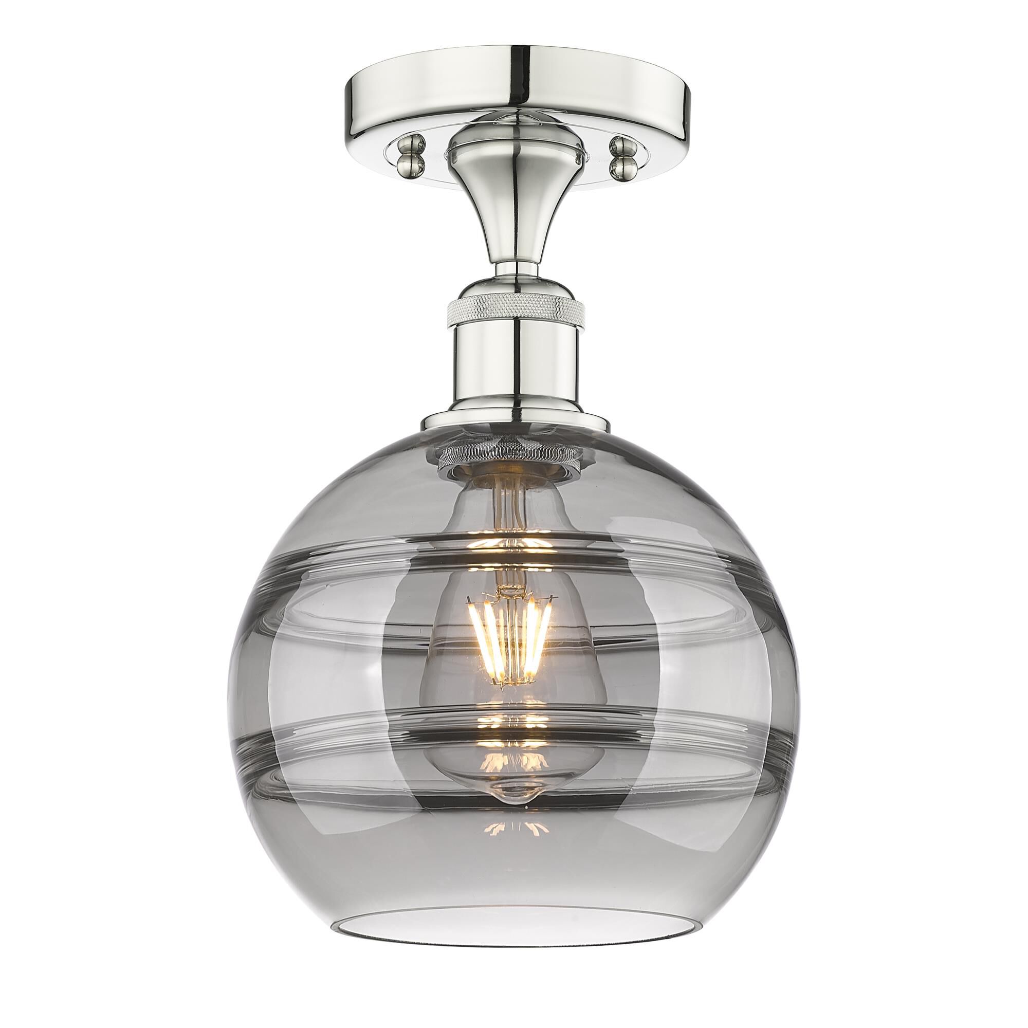 Shown in Polished Nickel finish and Light Smoke glass