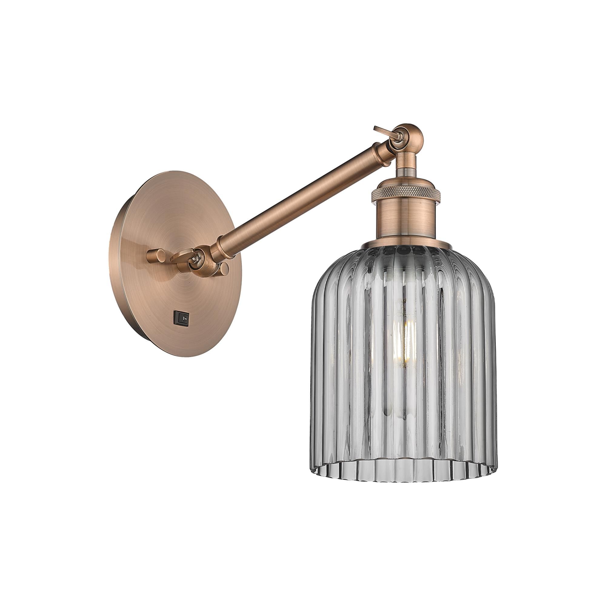 Shown in Antique Copper finish and Light Smoke shade