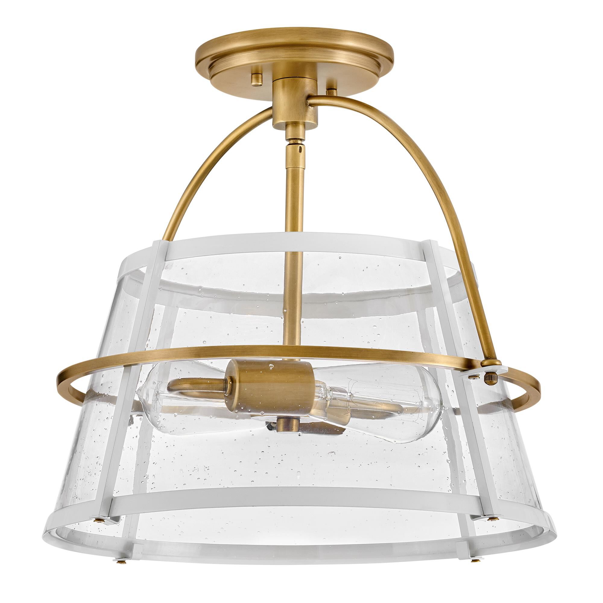 Shown in Heritage Brass with Polished White Accents finish and Clear Seedy glass