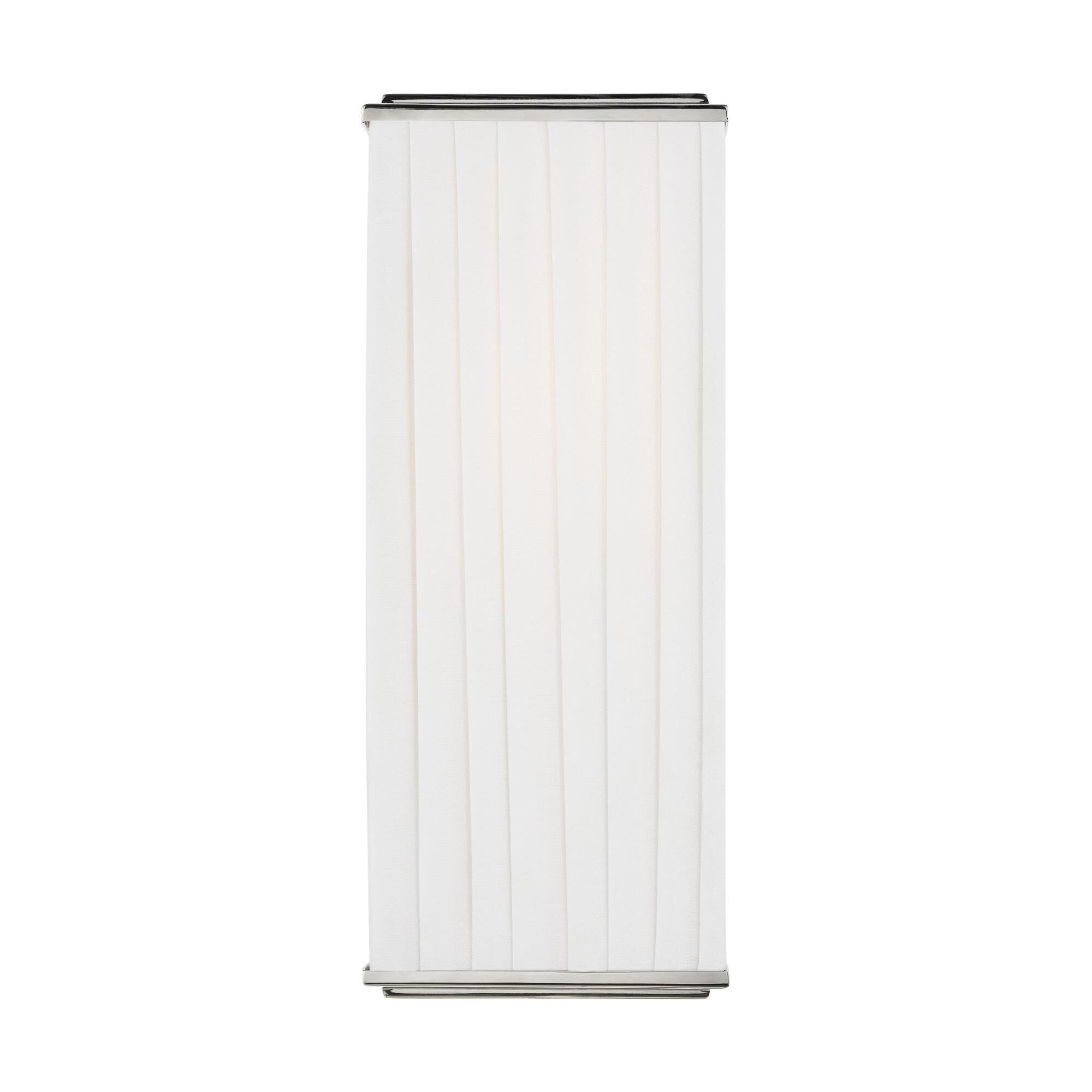 Shown in Polished Nickel finish and White Linen Pleated Fabric shade