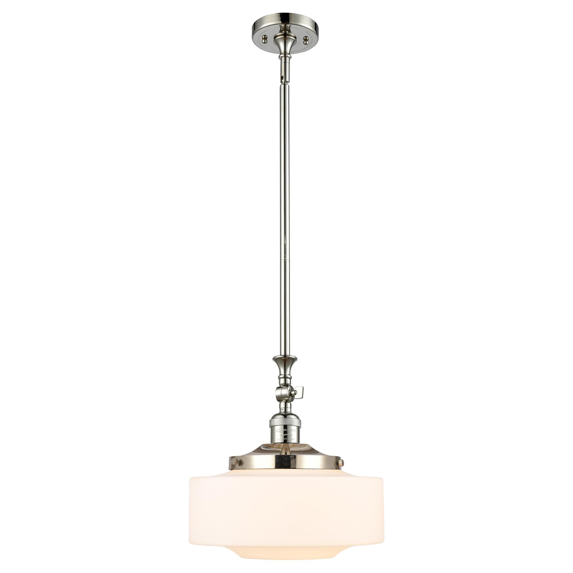 Shown in Polished Nickel finish and Matte White Cased Large Bridgeton glass