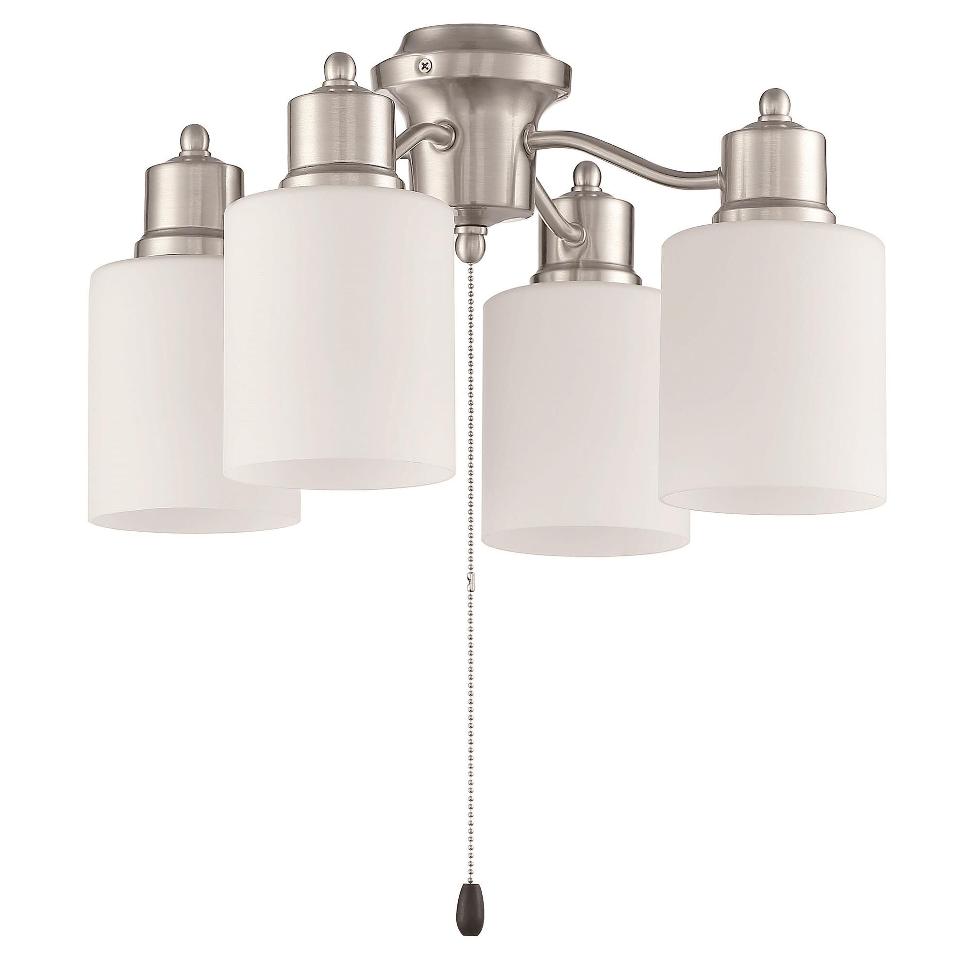 Shown in Brushed Polished Nickel finish and White glass and Yes shade