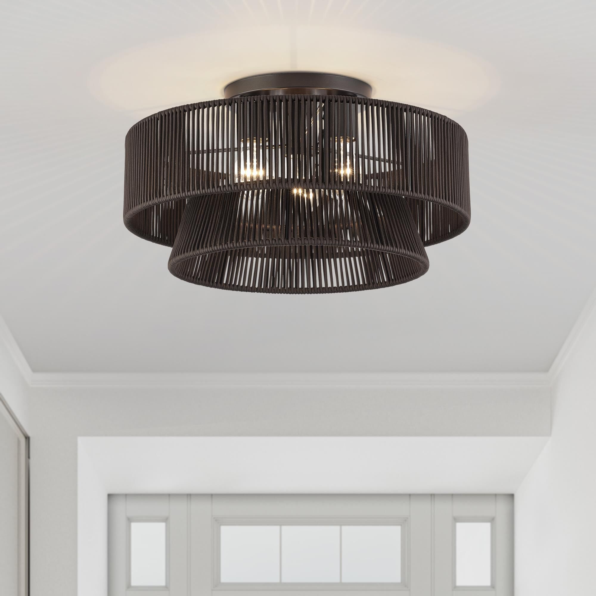 Shown in English Bronze finish and Hand-Woven Dark Chocolate Color Polyester Rope shade