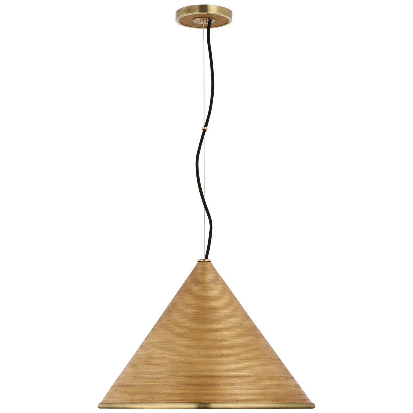 Shown in Hand-Rubbed Antique Brass finish and Dark Rattan shade