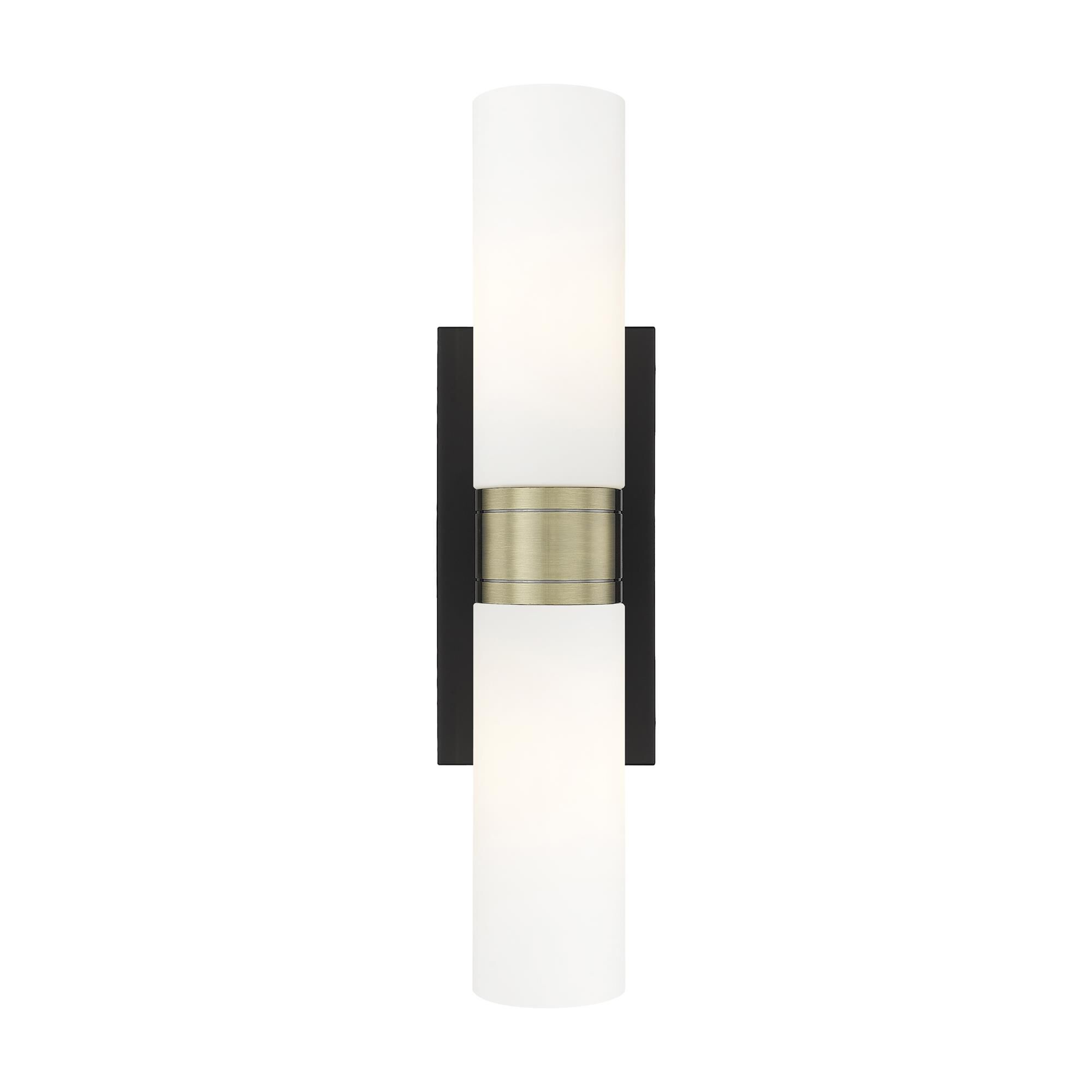 Shown in Black Antique Brass finish and Matte White glass