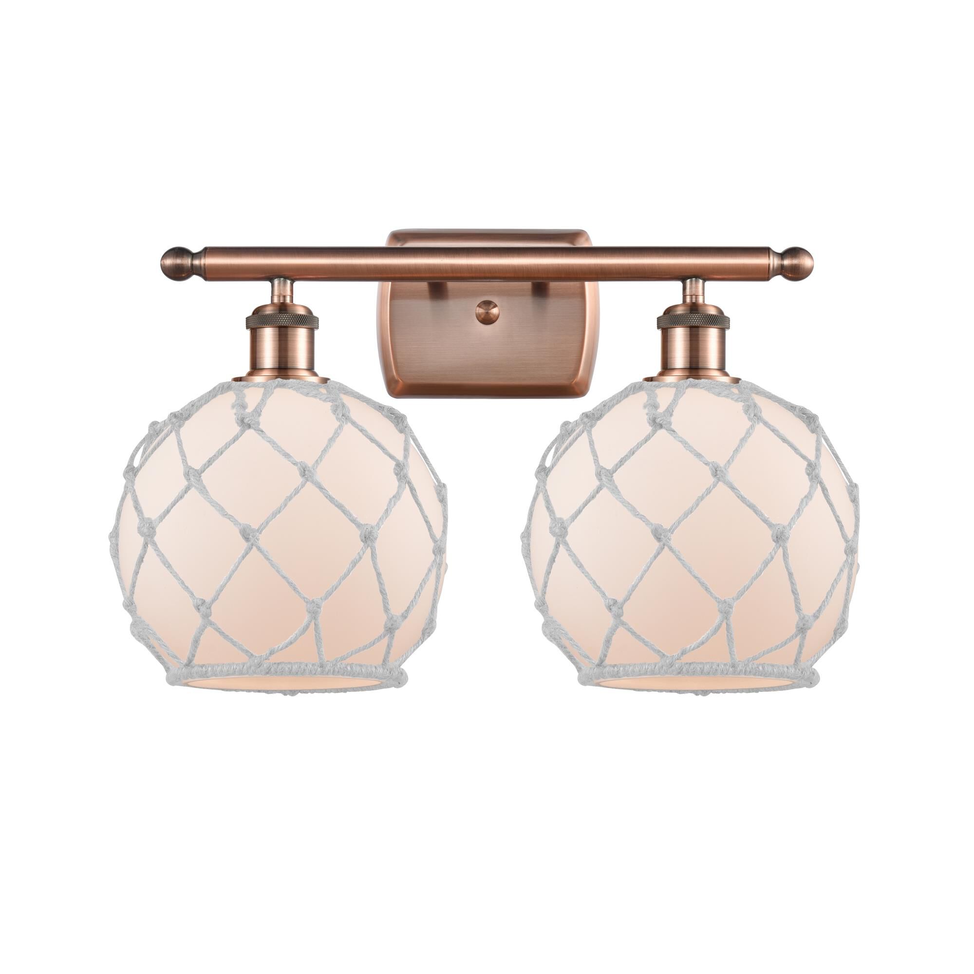 Shown in Antique Copper finish and Sphere glass and Glass And Rope shade