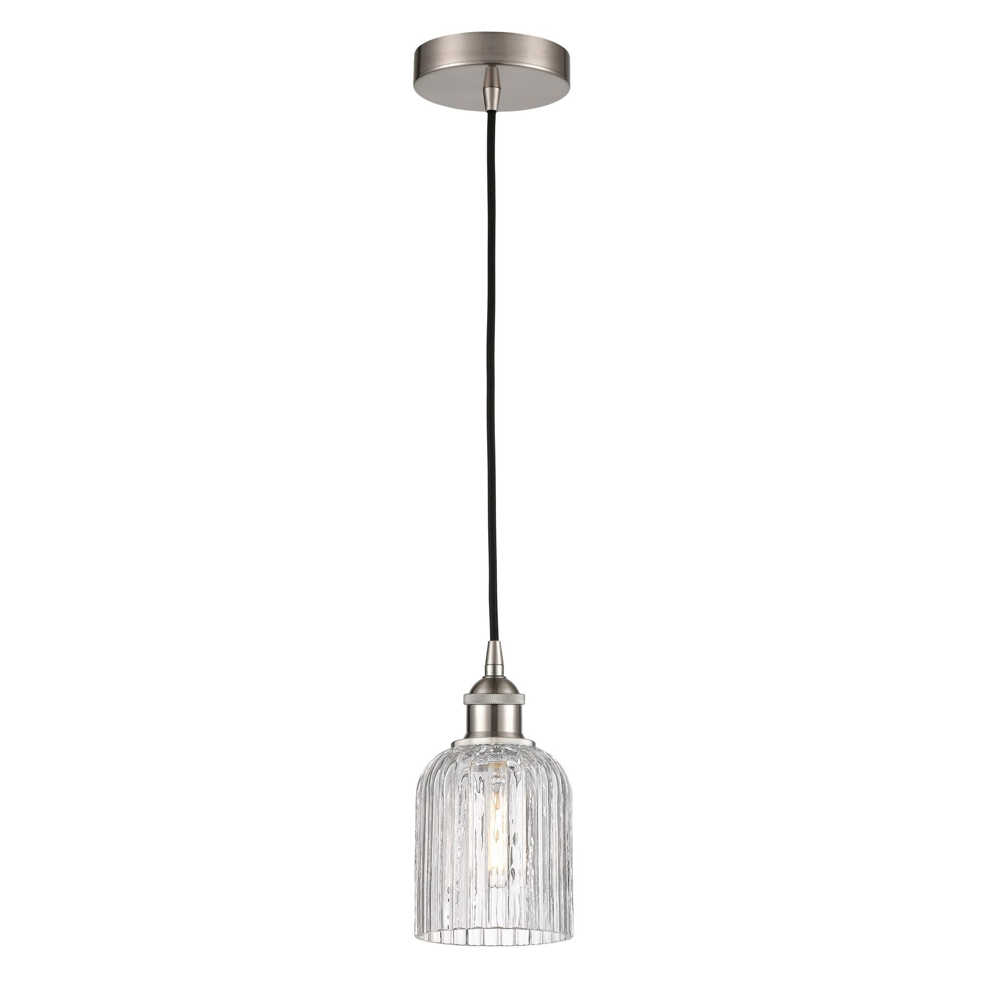 Shown in Brushed Satin Nickel finish and Clear glass