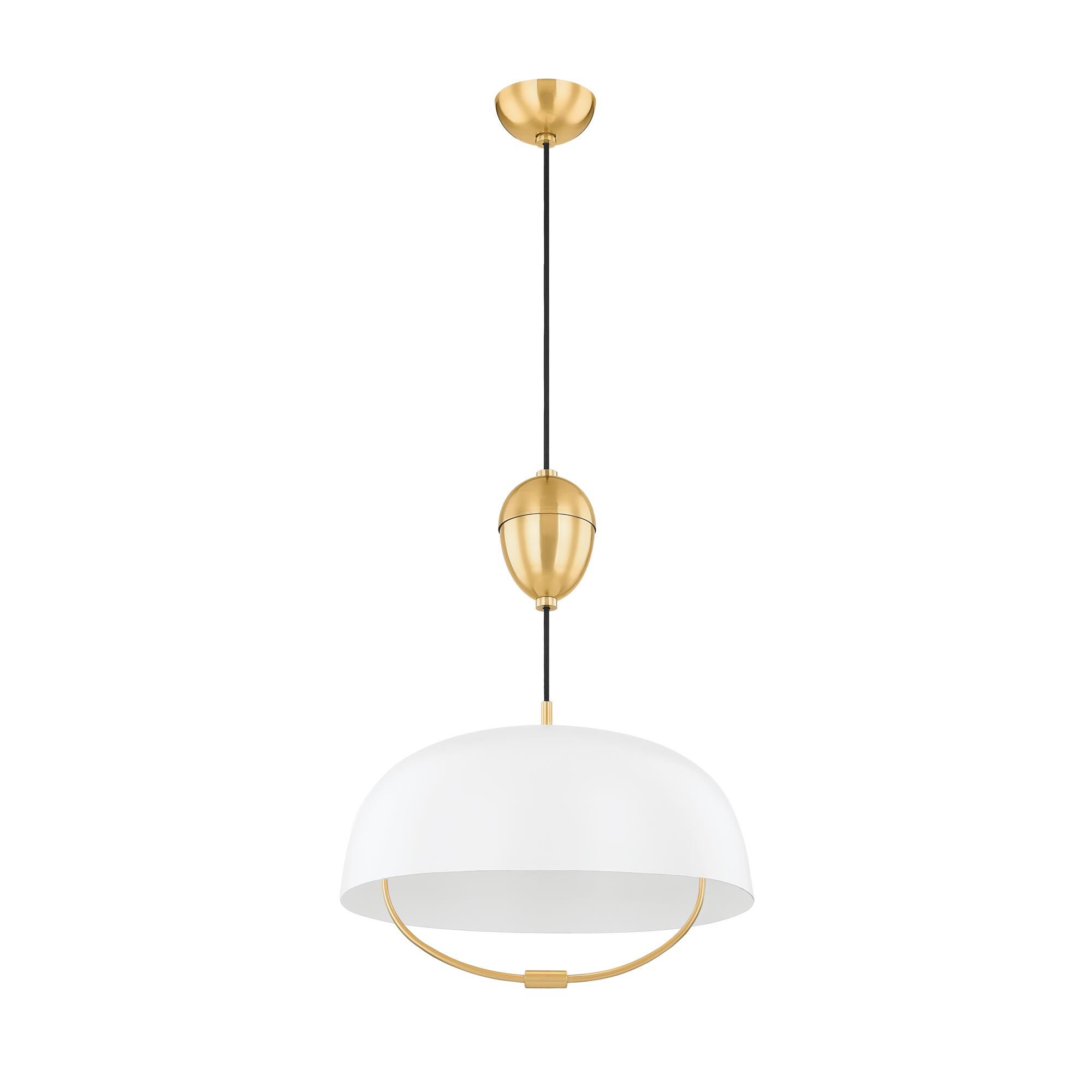 Shown in Aged Brass and Soft White finish and Soft White Steel shade