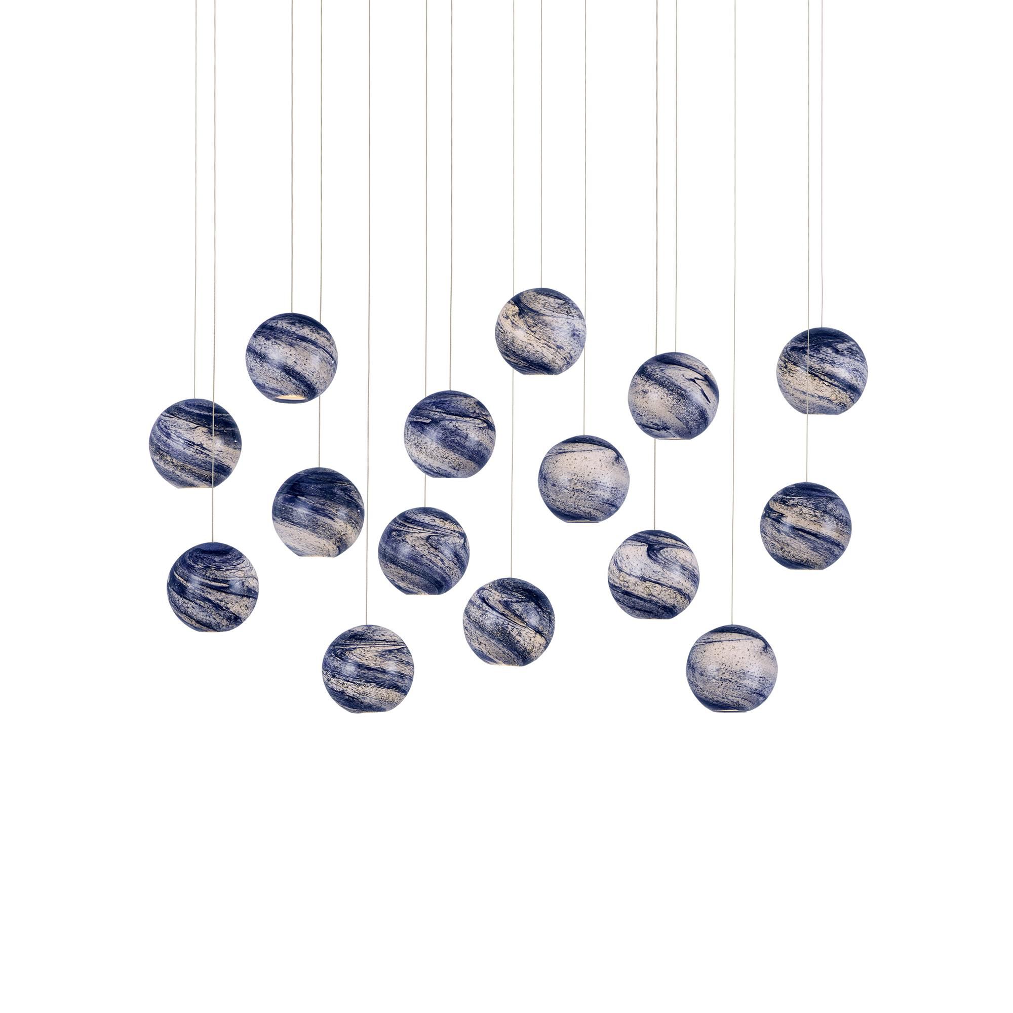 Shown in Blue Marbeled/Silver finish and Earth With Speckles/Glass shade