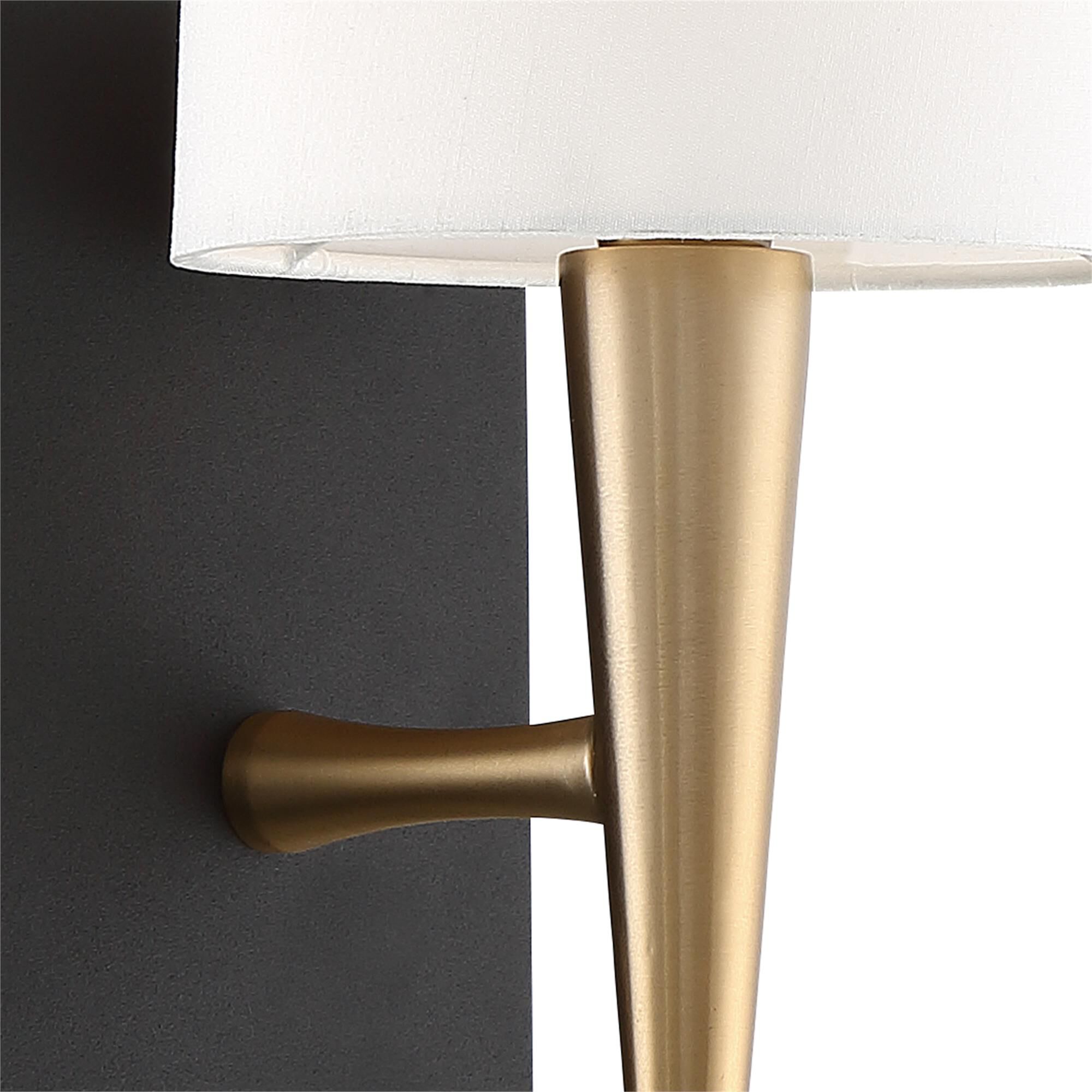 Shown in Aged Brass + Black Forged finish and Silk glass and White shade