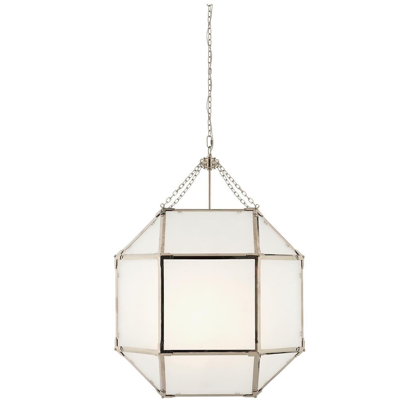 Shown in Polished Nickel finish and Frosted glass and White Glass shade