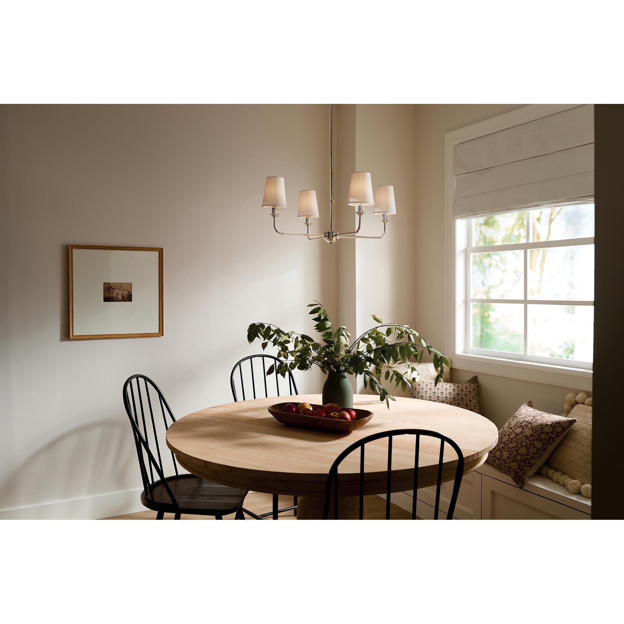 Shown in Polished Nickel finish and Fabric and Bell shade