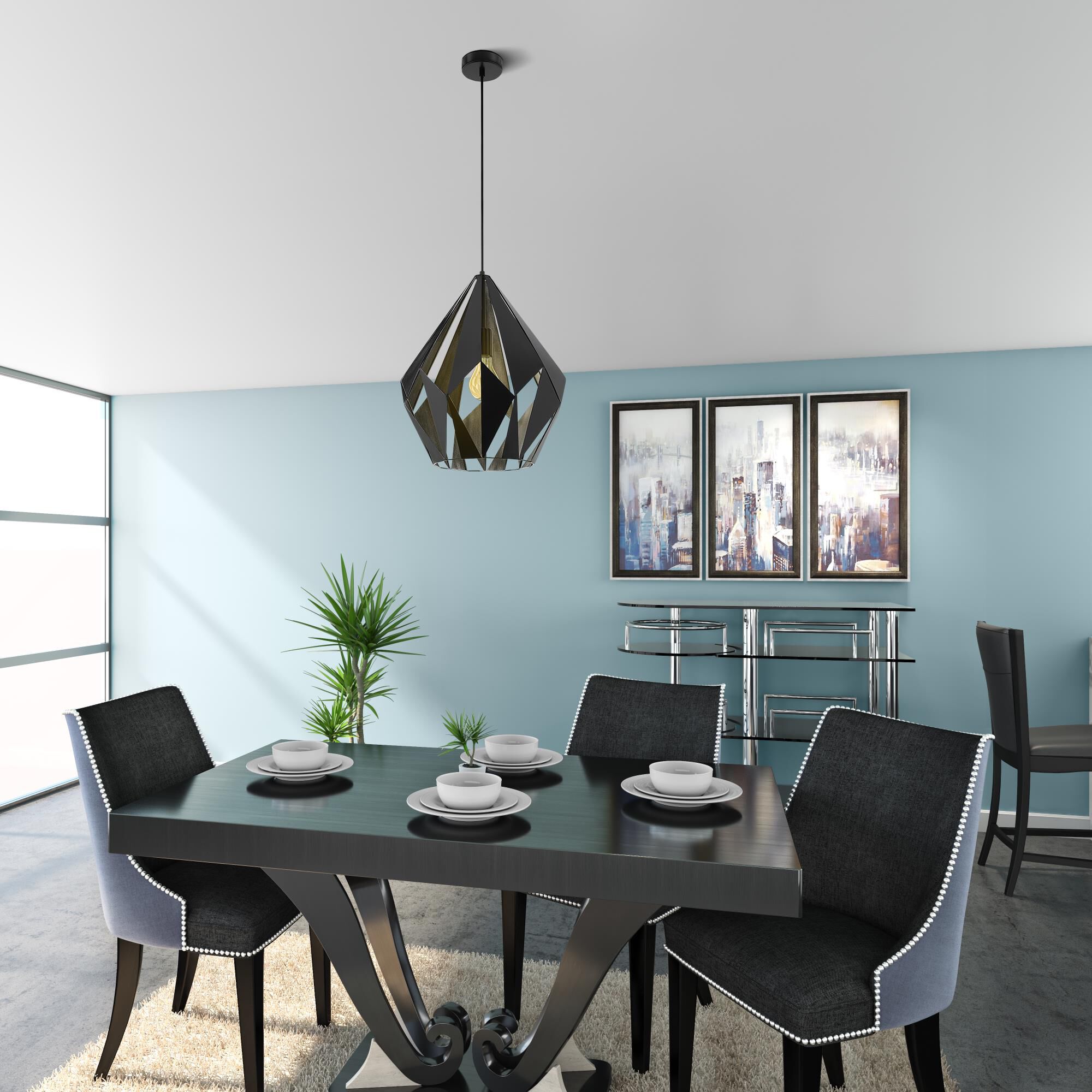 Shown in Matte Black/Silver finish and Geometric shade