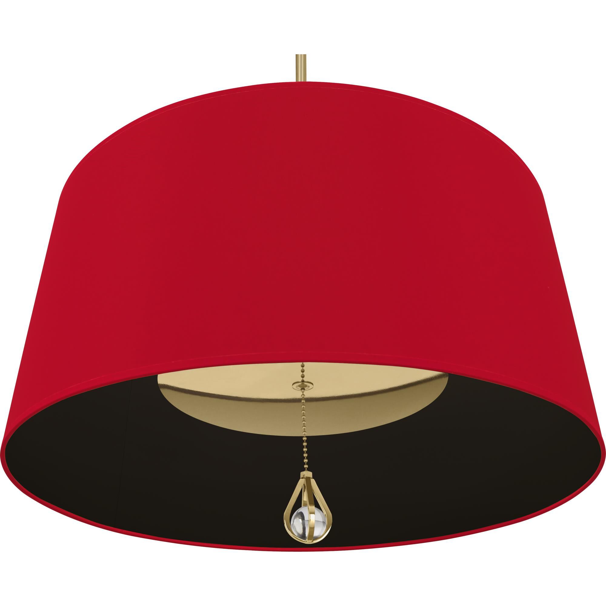 Shown in Modern Brass finish and Richmond Red Fabric With Blacksmith Black Lining shade
