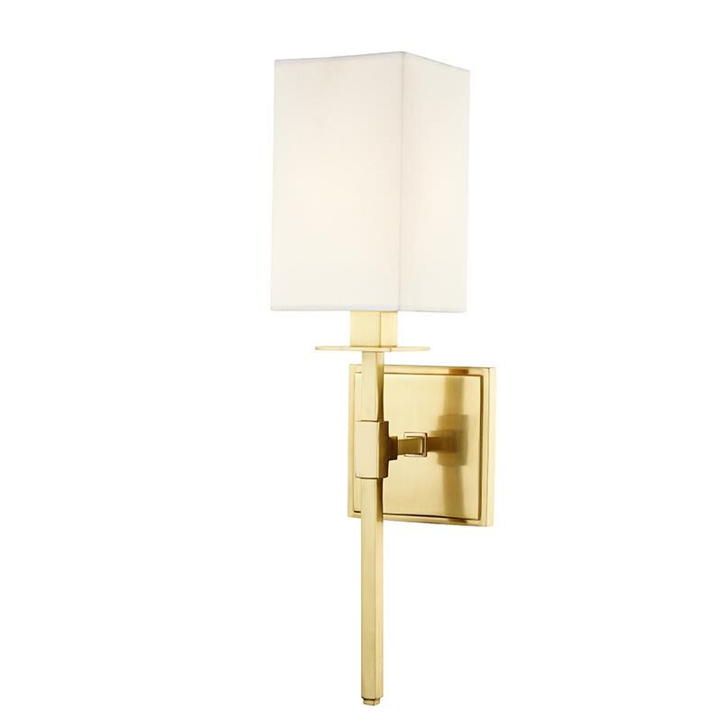 Shown in Aged Brass finish and Off White shade