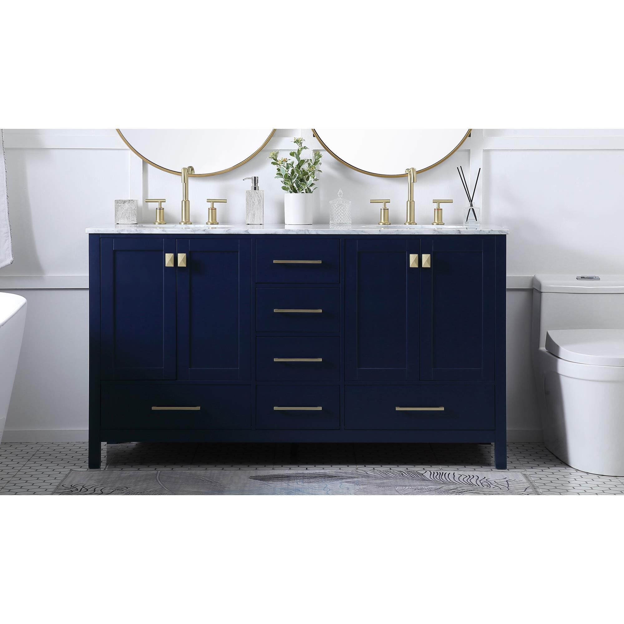 Shown in Blue And Gold With Carrara White Marble finish