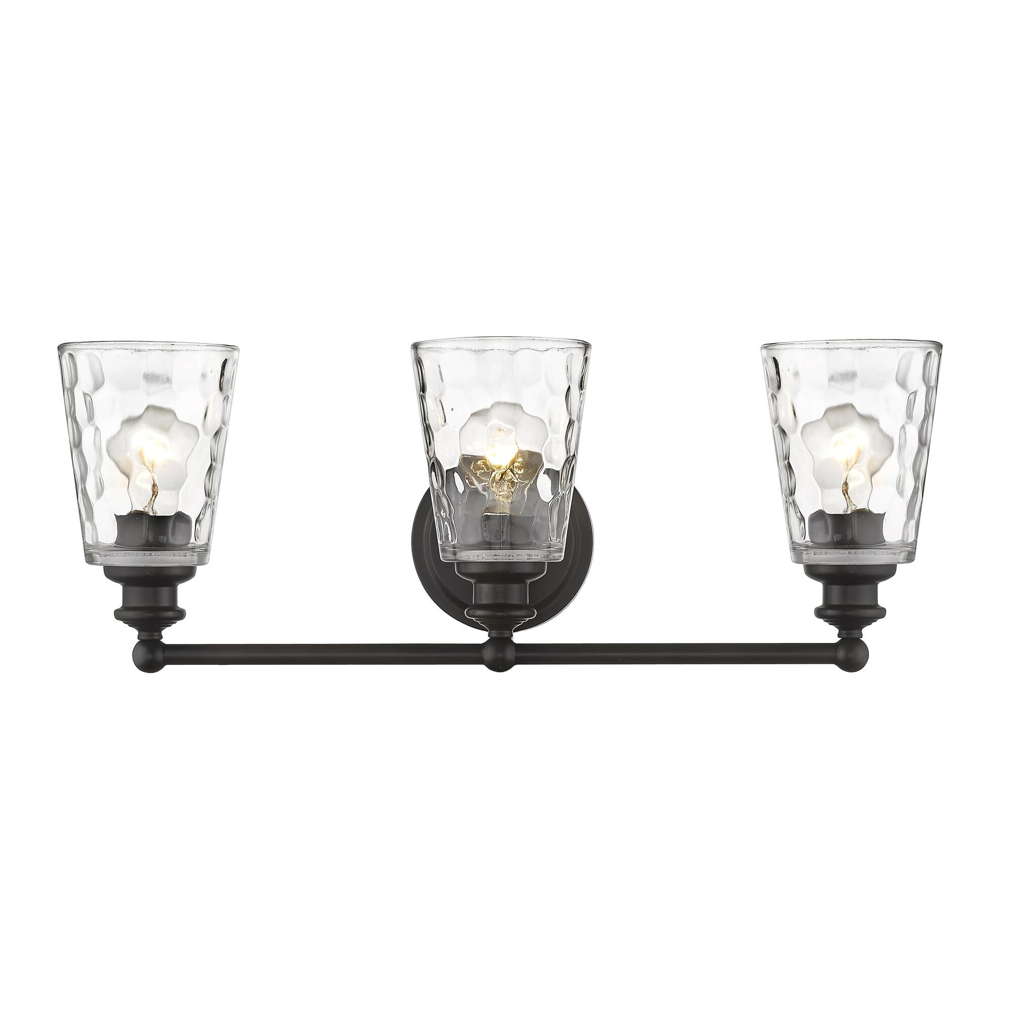 Shown in Oil-Rubbed Bronze finish and Clear glass and Clear, Optic Cone Shaped Glass shade
