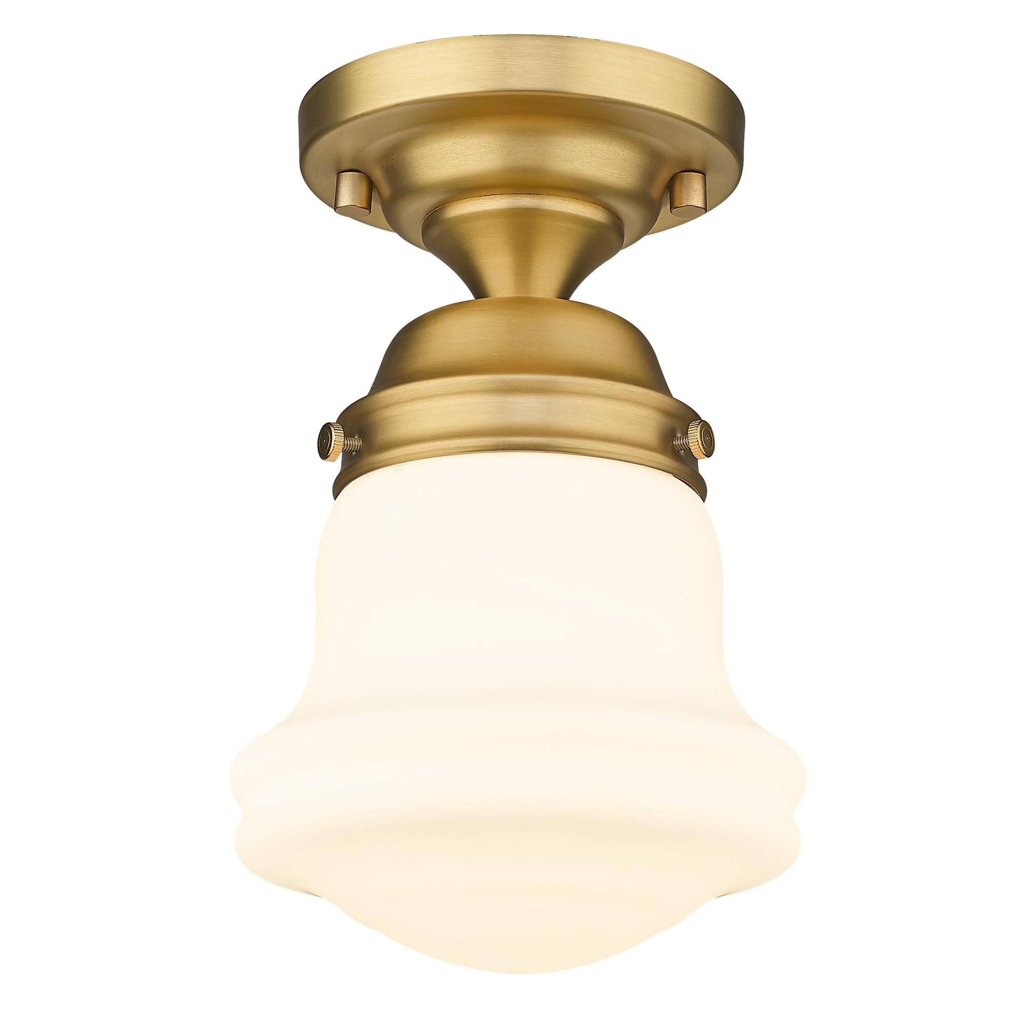 Shown in Heritage Brass finish and Matte Opal glass