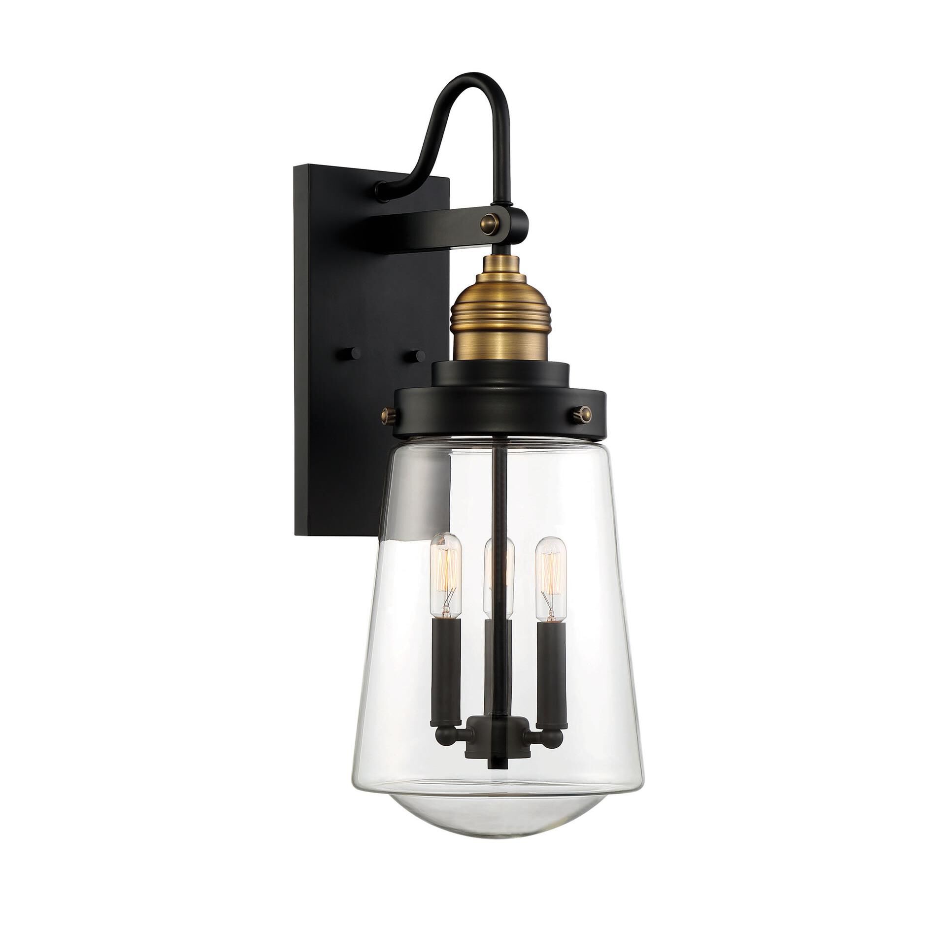 Shown in Vintage Black With Warm Brass finish and Clear glass