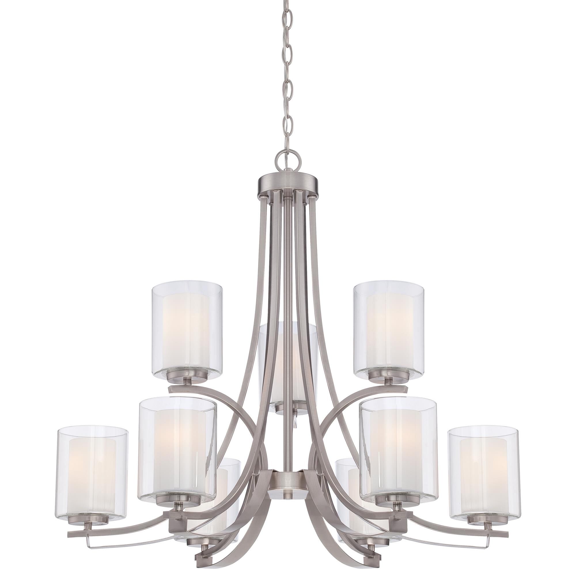 Shown in Brushed Nickel finish and Etched White glass