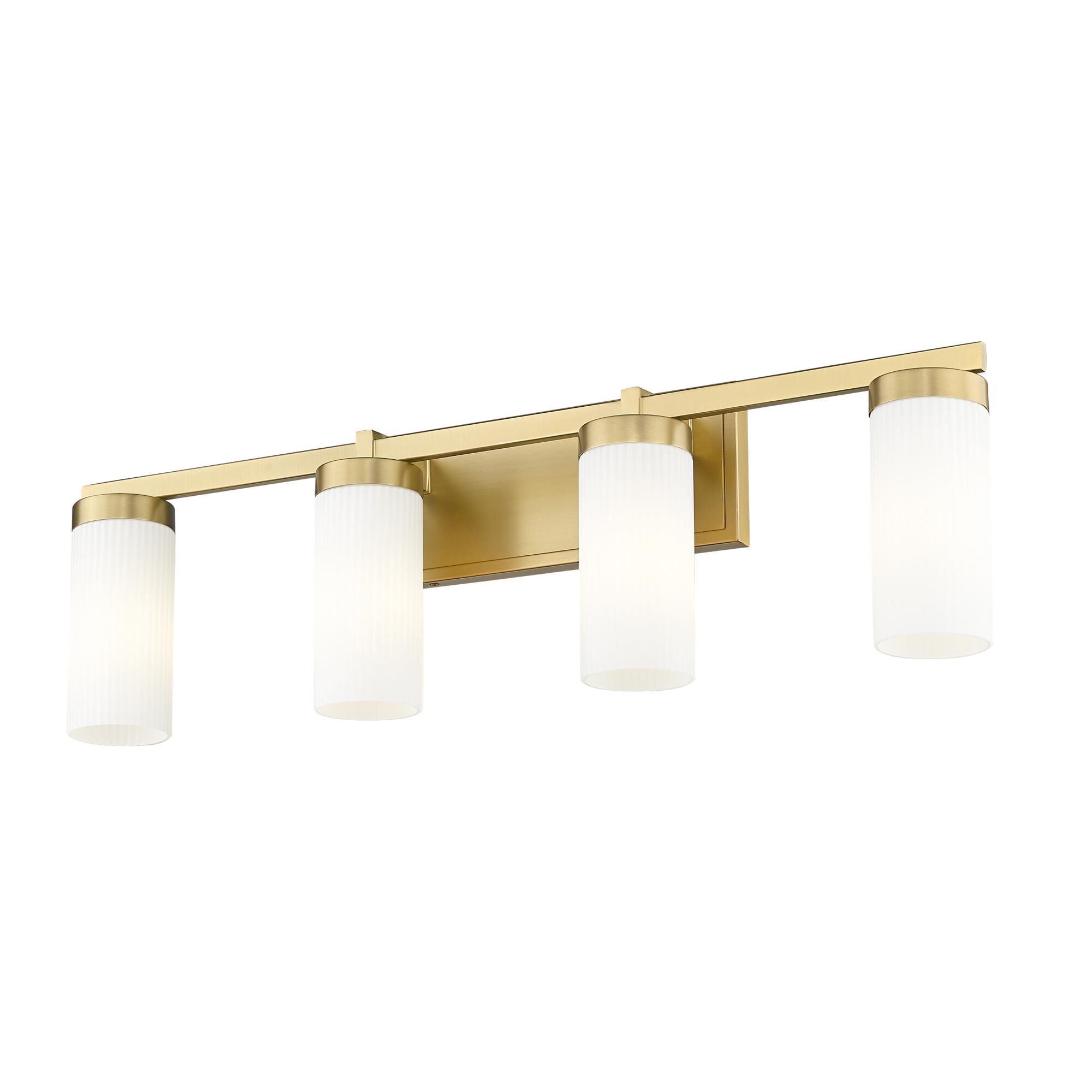 Shown in Modern Gold finish and White glass and White shade