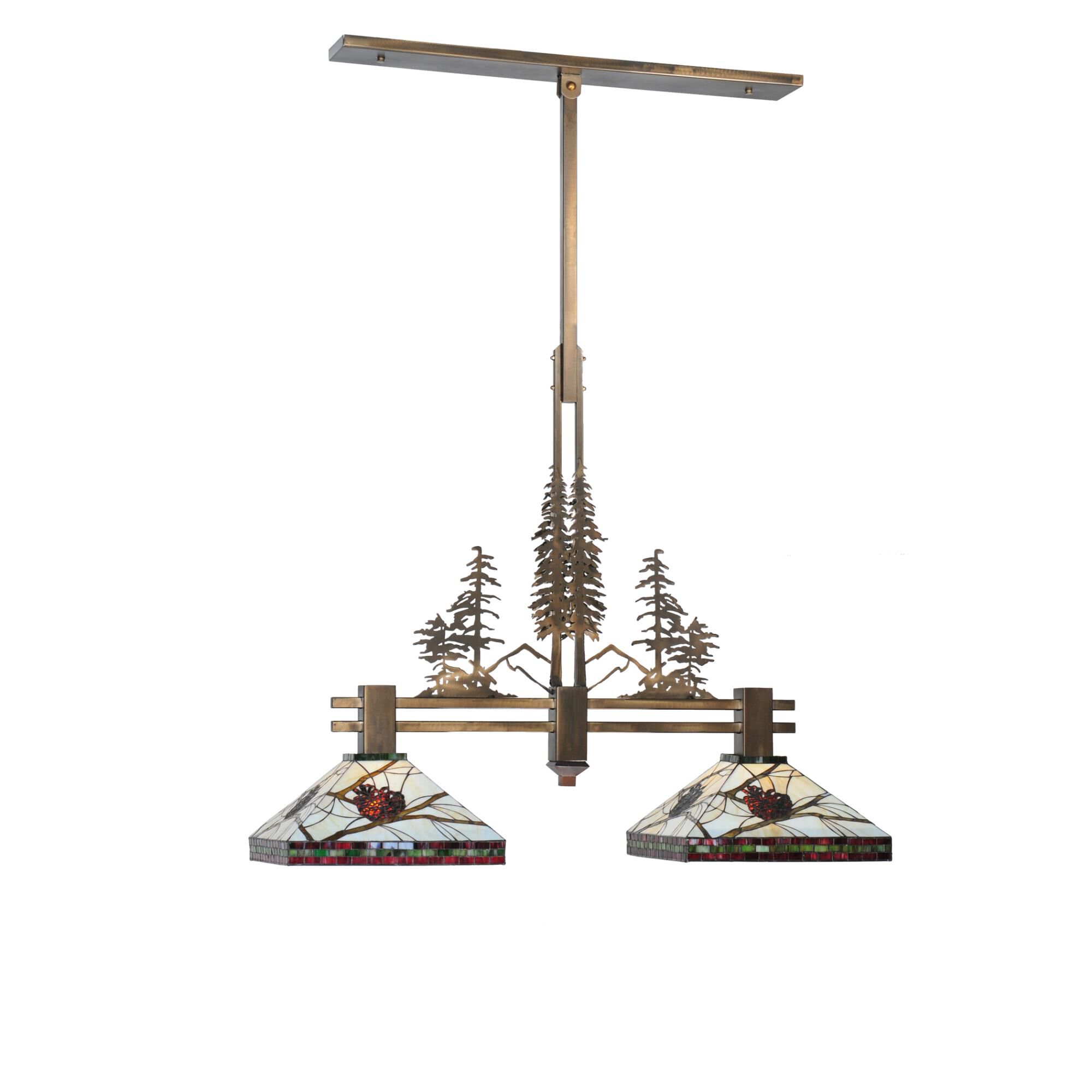 Shown in Antique Copper Finish finish and Bone Beige-Burgundy-Moss Green glass