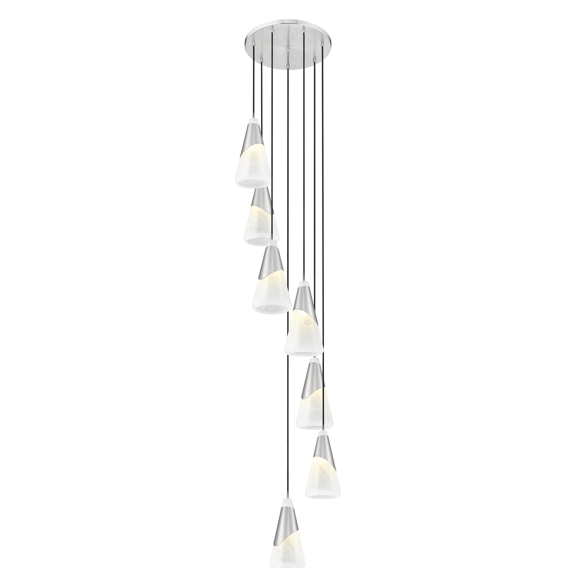 Shown in Brushed Nickel finish and White Swirl glass and White Swirl shade