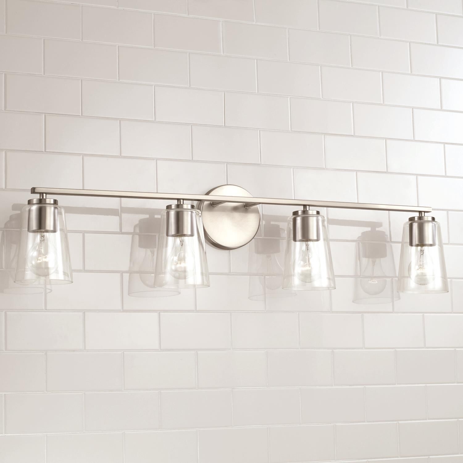 Shown in Brushed and Satin Nickel finish and Clear glass