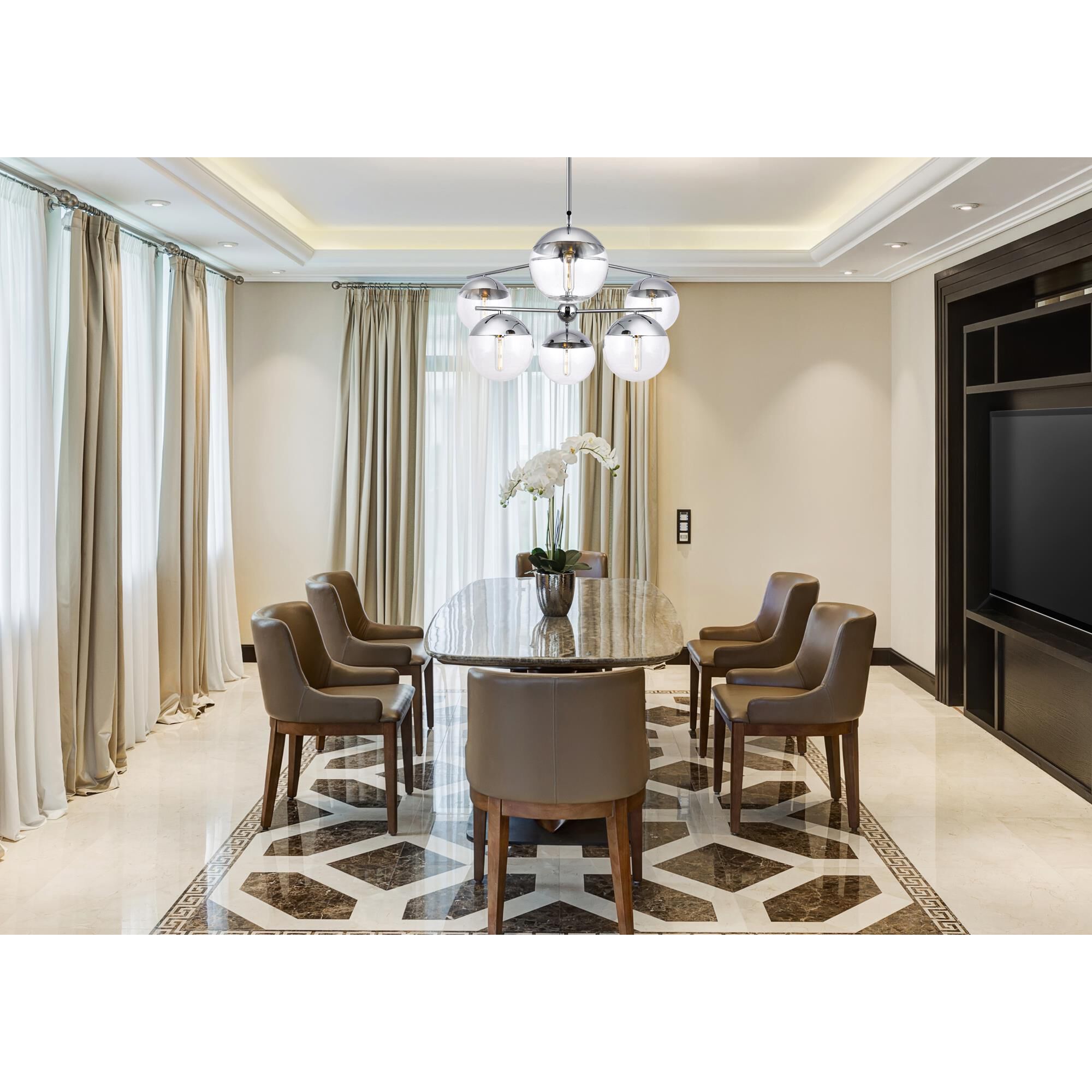 Shown in Chrome finish and Clear glass