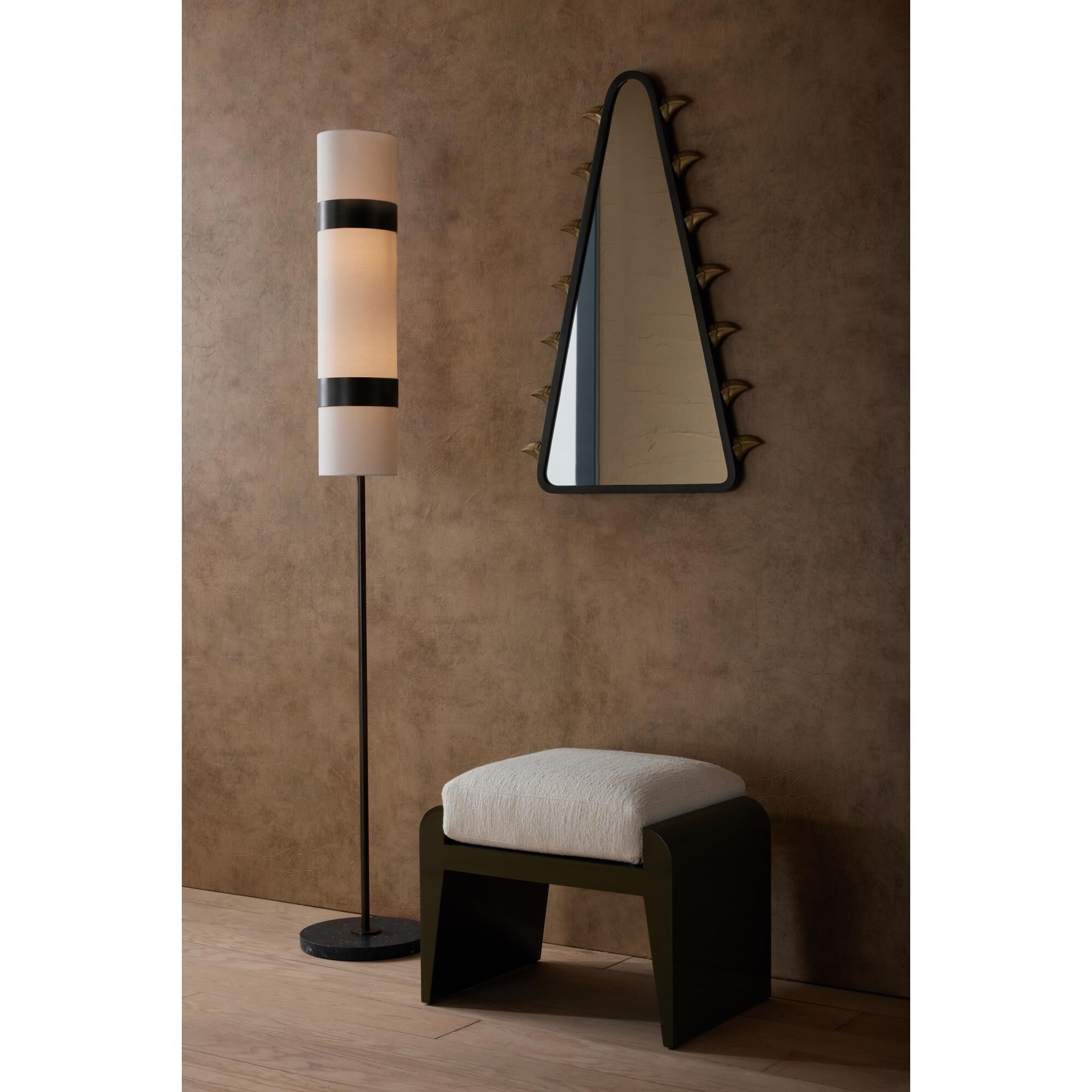 Shown in English Bronze finish and Linen shade