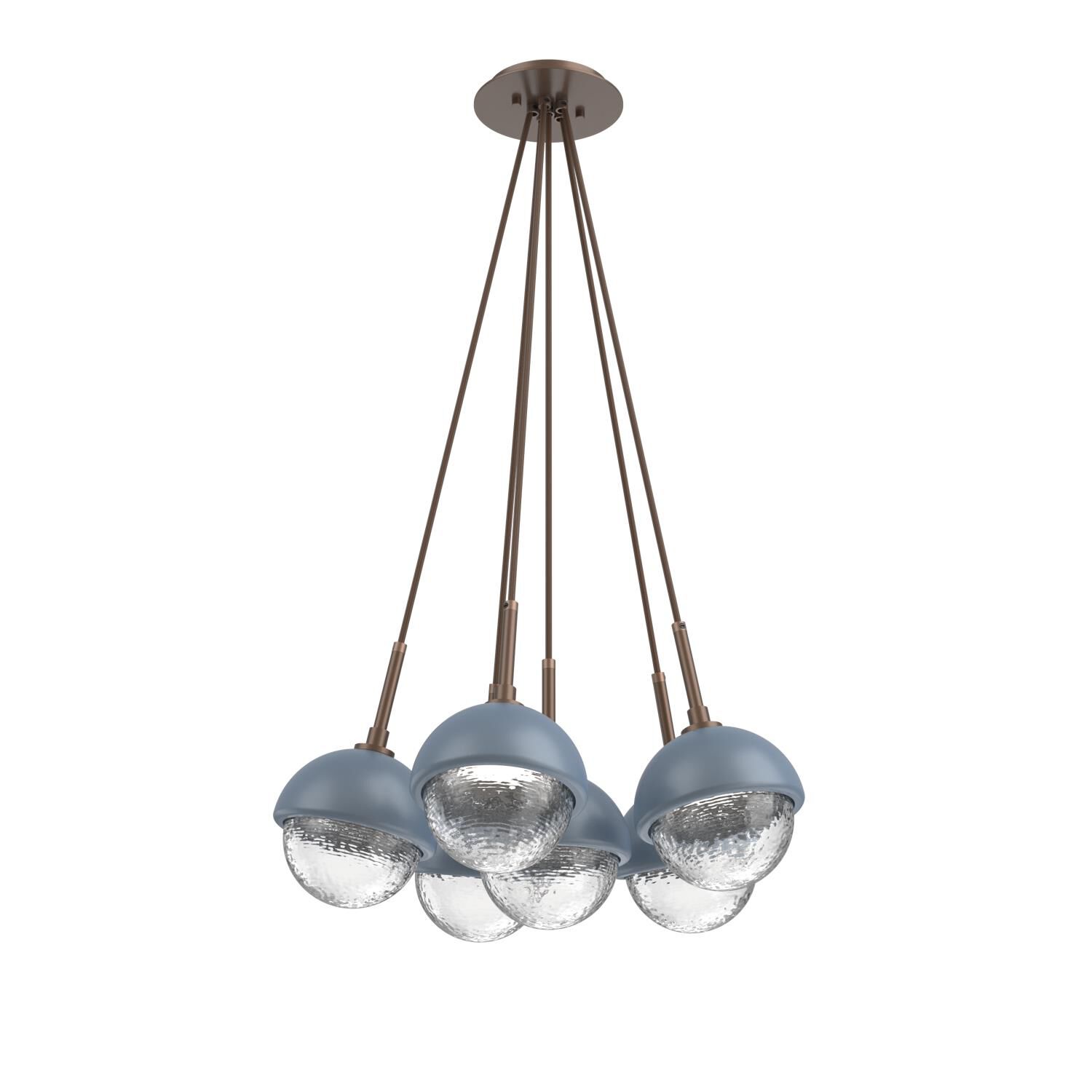 Shown in Burnished Bronze finish and Clear glass and Poppy Blue accent