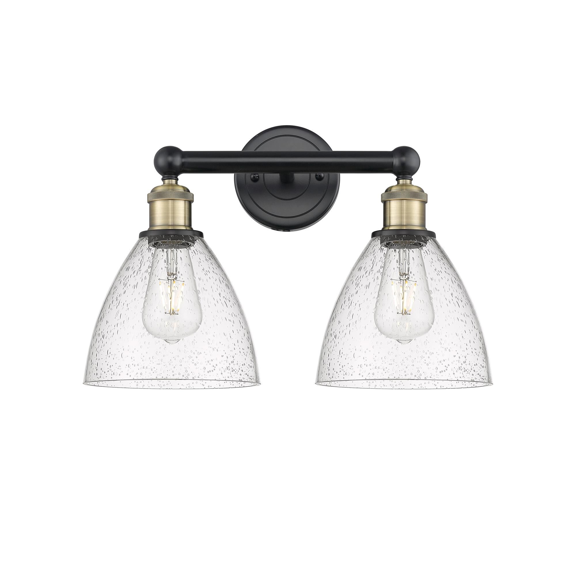 Shown in Black Antique Brass finish and Seedy glass