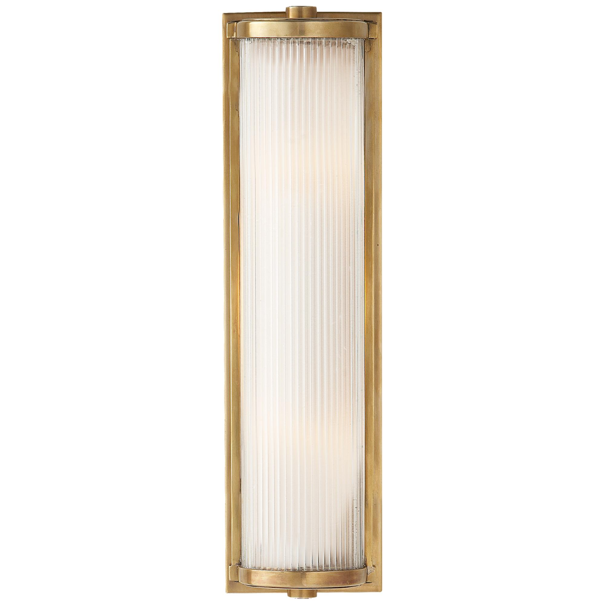Shown in Hand-Rubbed Antique Brass finish and Frosted glass