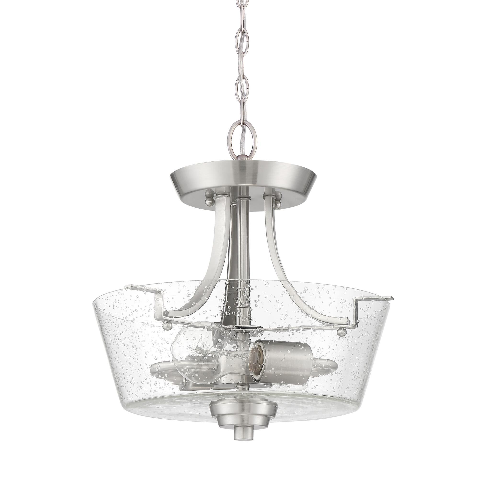Shown in Brushed Polished Nickel finish and Clear Seeded glass and Glass shade