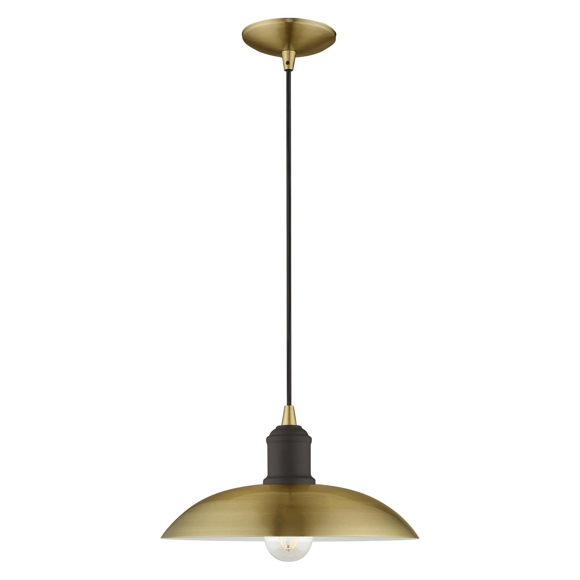 Shown in Antique Brass finish and Antique Brass Metal With White Inside shade