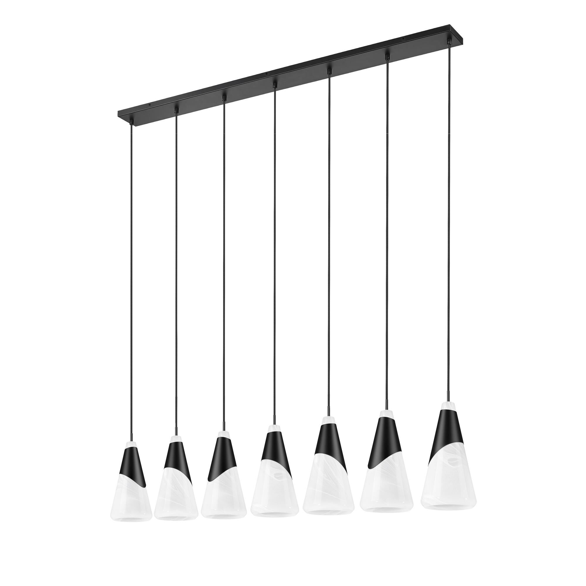 Shown in Matte Black finish and White Swirl glass and White Swirl shade