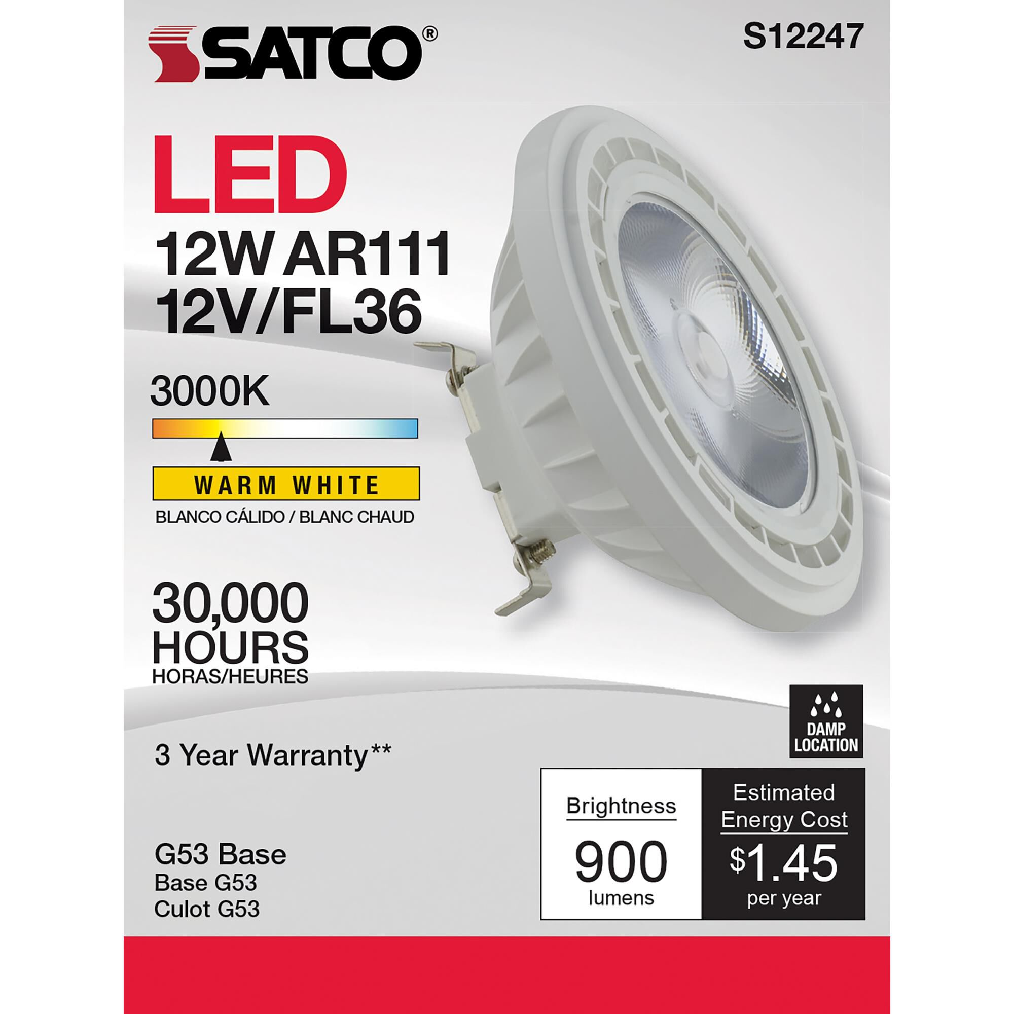 12 Watt 3000K AR111 LED Light Bulb by Satco