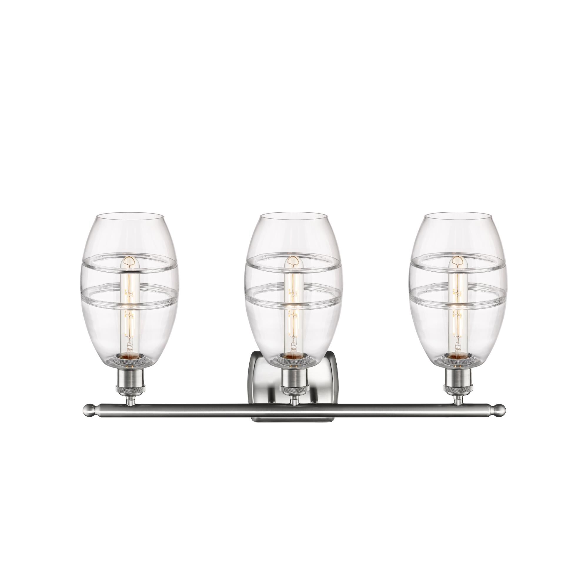 Shown in Brushed Satin Nickel finish and Clear glass