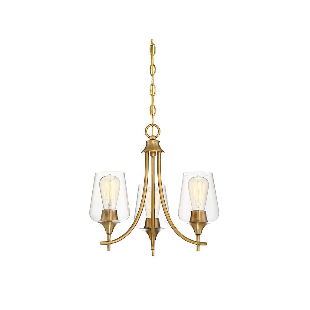Shown in Warm Brass finish and Clear  glass