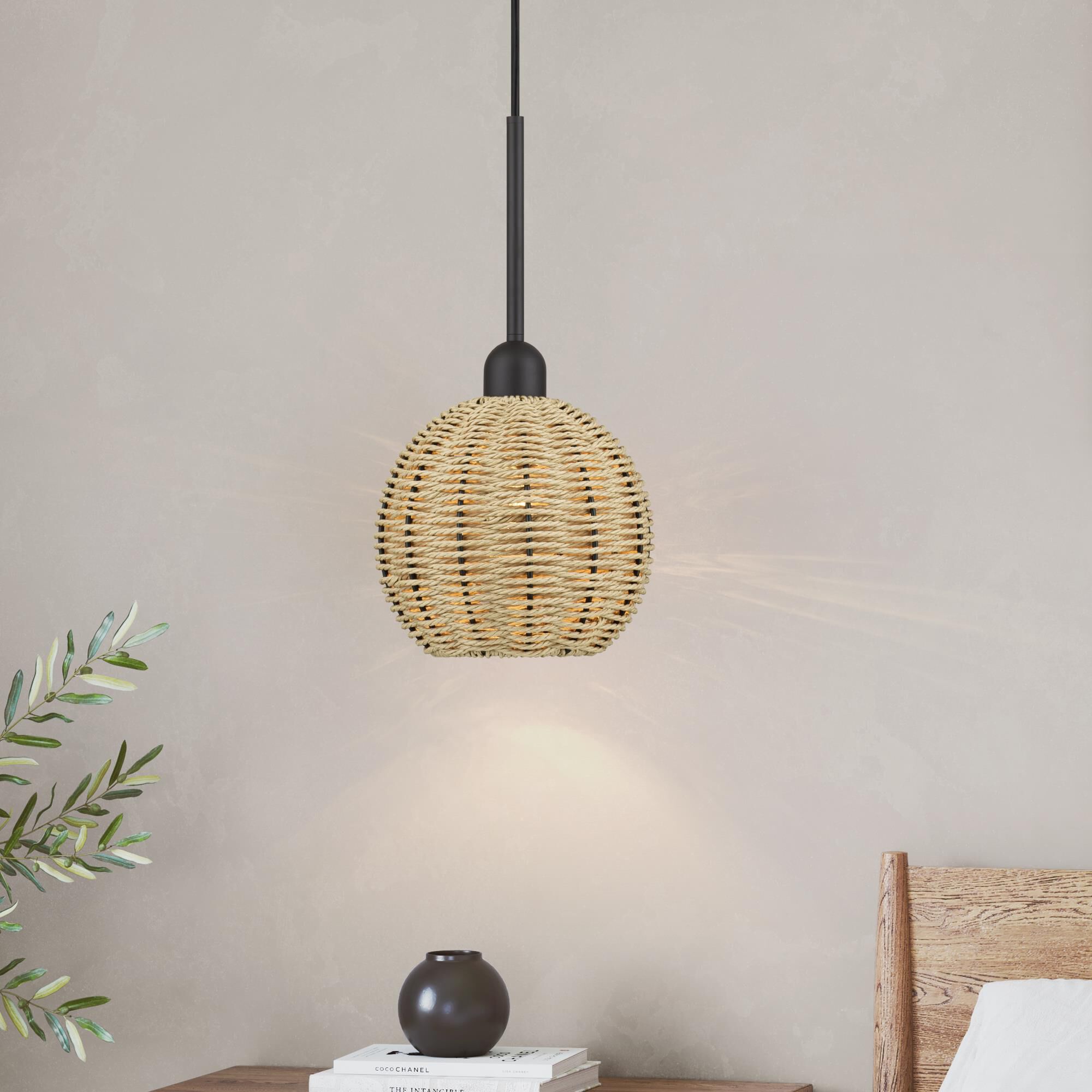 Shown in Bronze finish and Hand-Woven French Beige Paper Rope shade