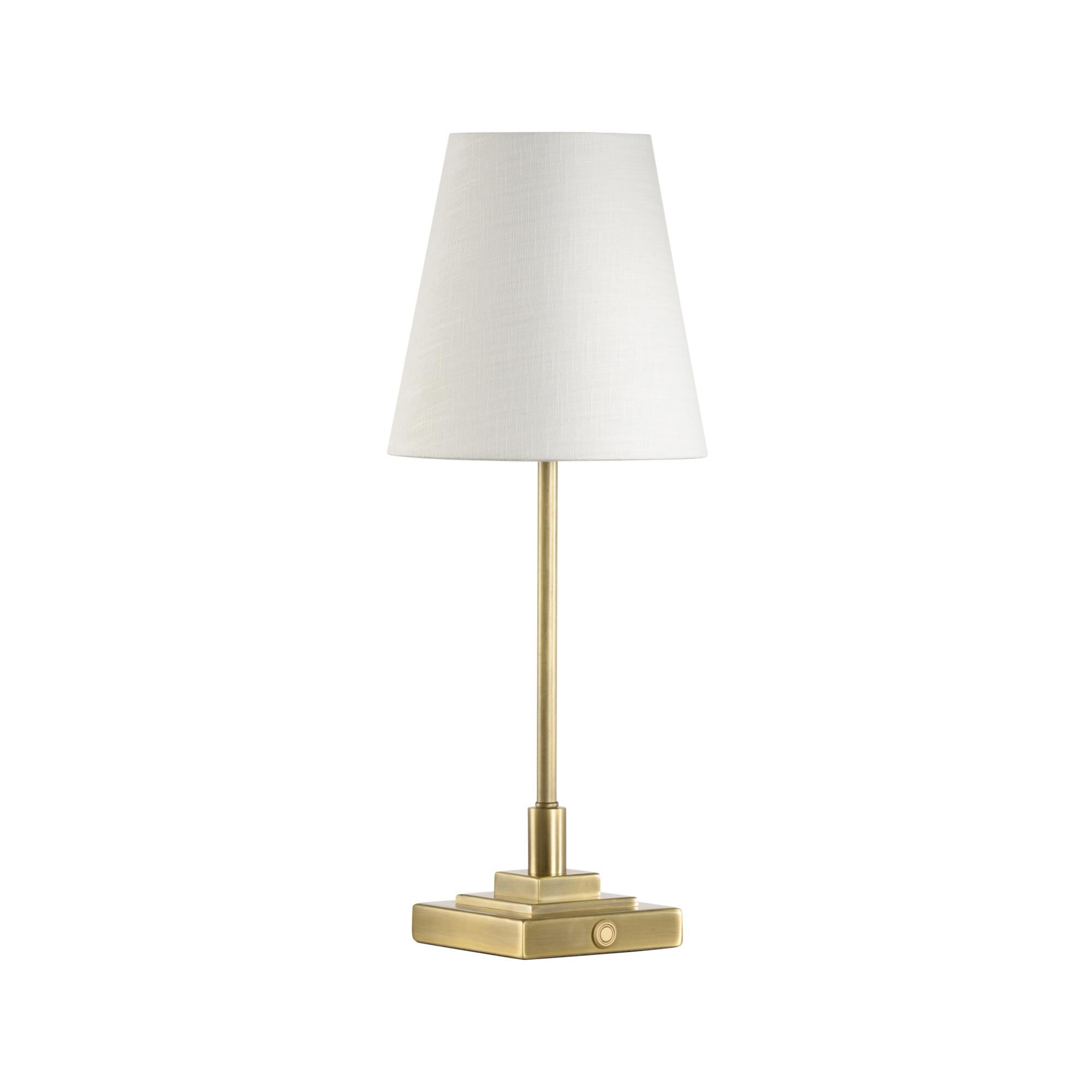 Shown in Gold finish and Linen shade