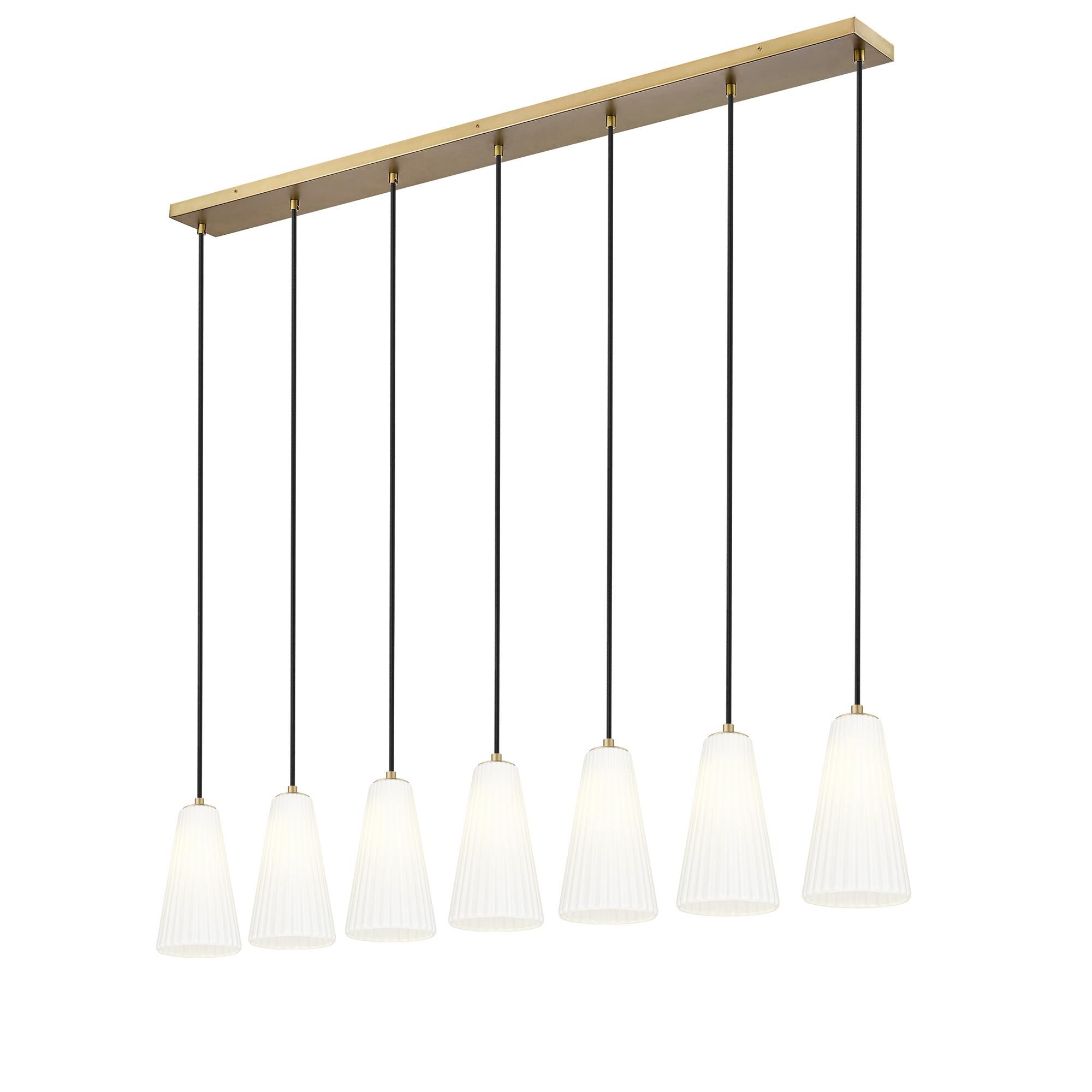 Shown in Modern Gold finish and White glass and White shade