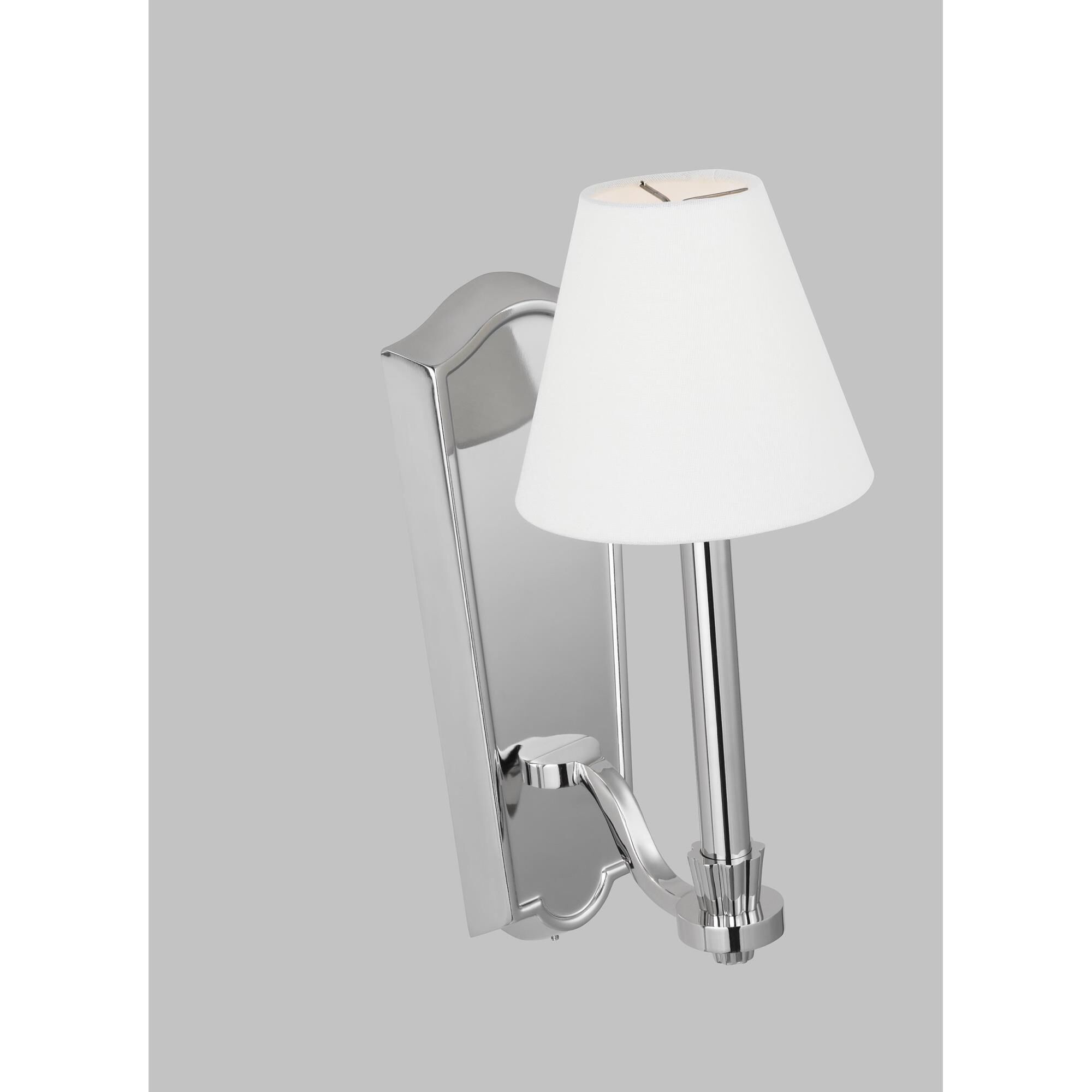 Shown in Polished Nickel finish and White Linen Fabric shade