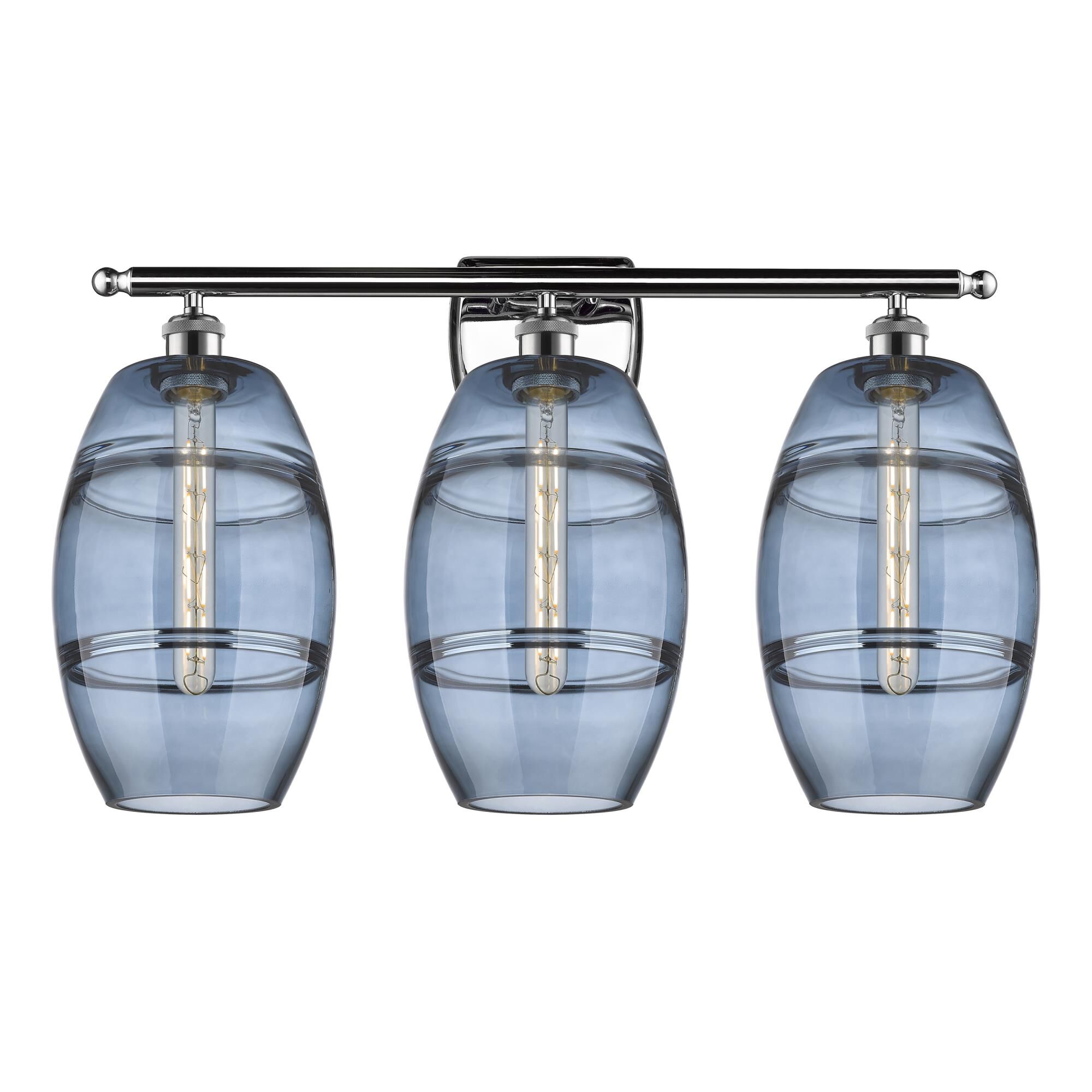 Shown in Polished Chrome finish and Princess Blue glass