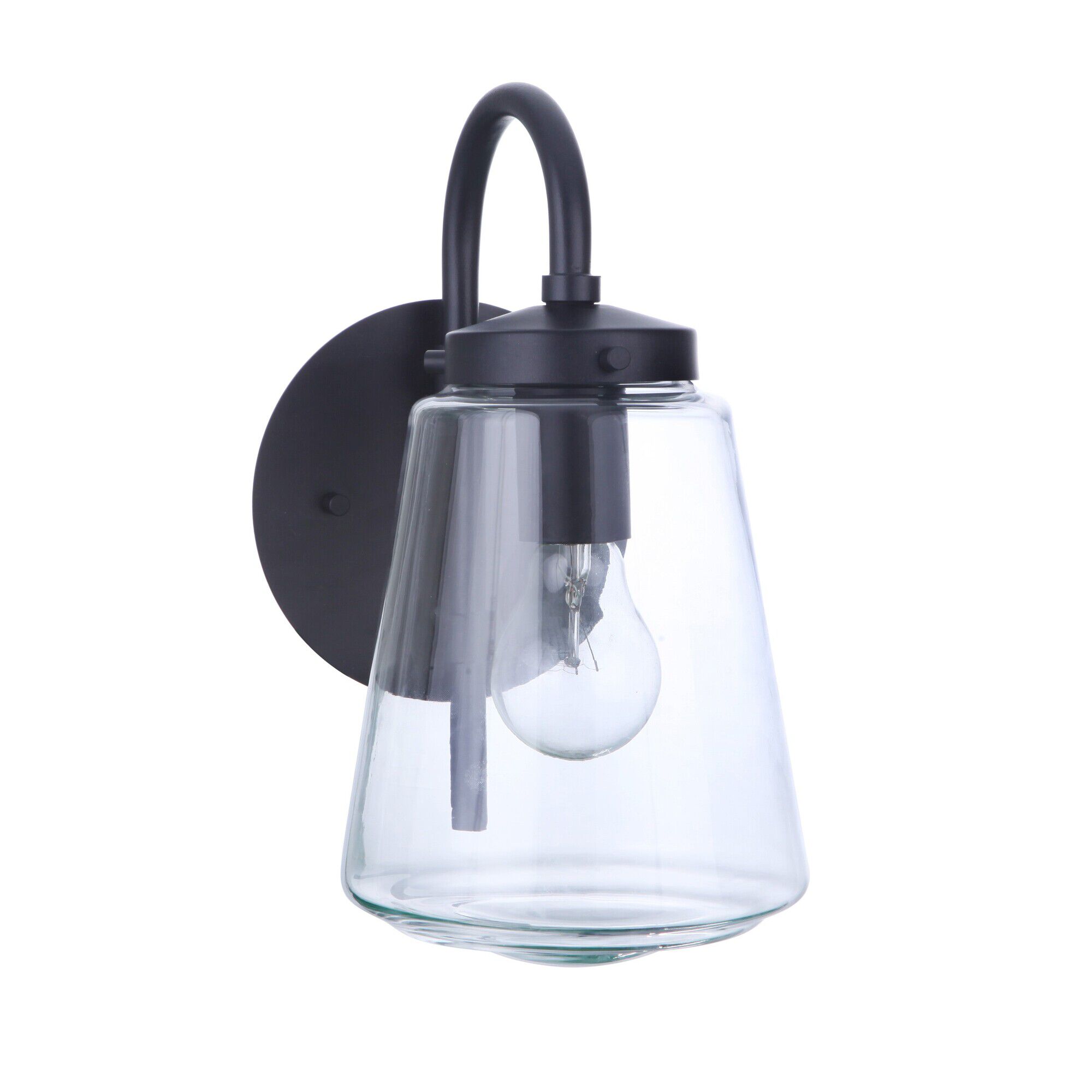 Shown in Midnight finish and Clear glass and Glass shade