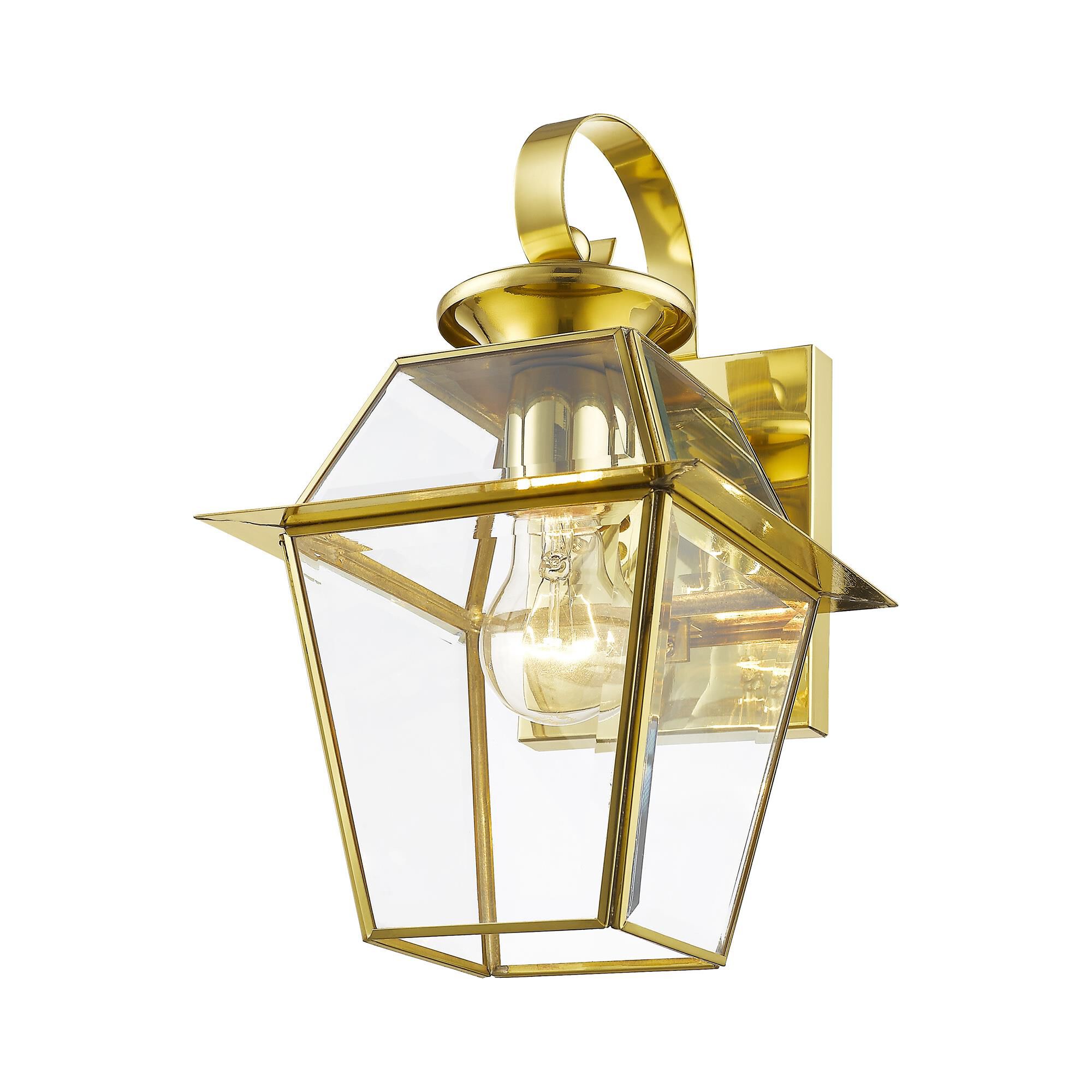 Shown in Polished Brass finish and Clear Beveled glass