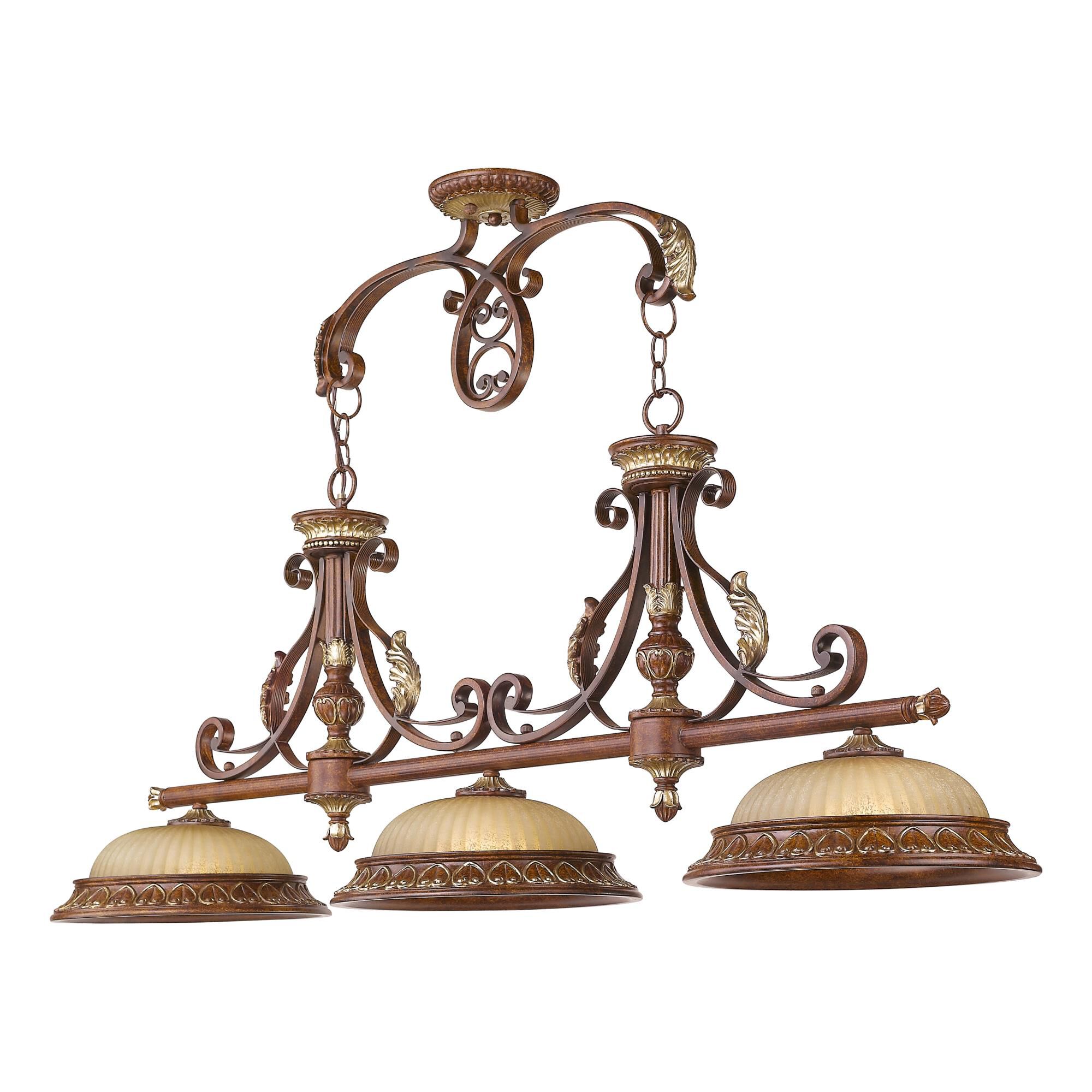 Shown in Verona Bronze-Aged Gold Leaf Accents finish and Rustic Art glass