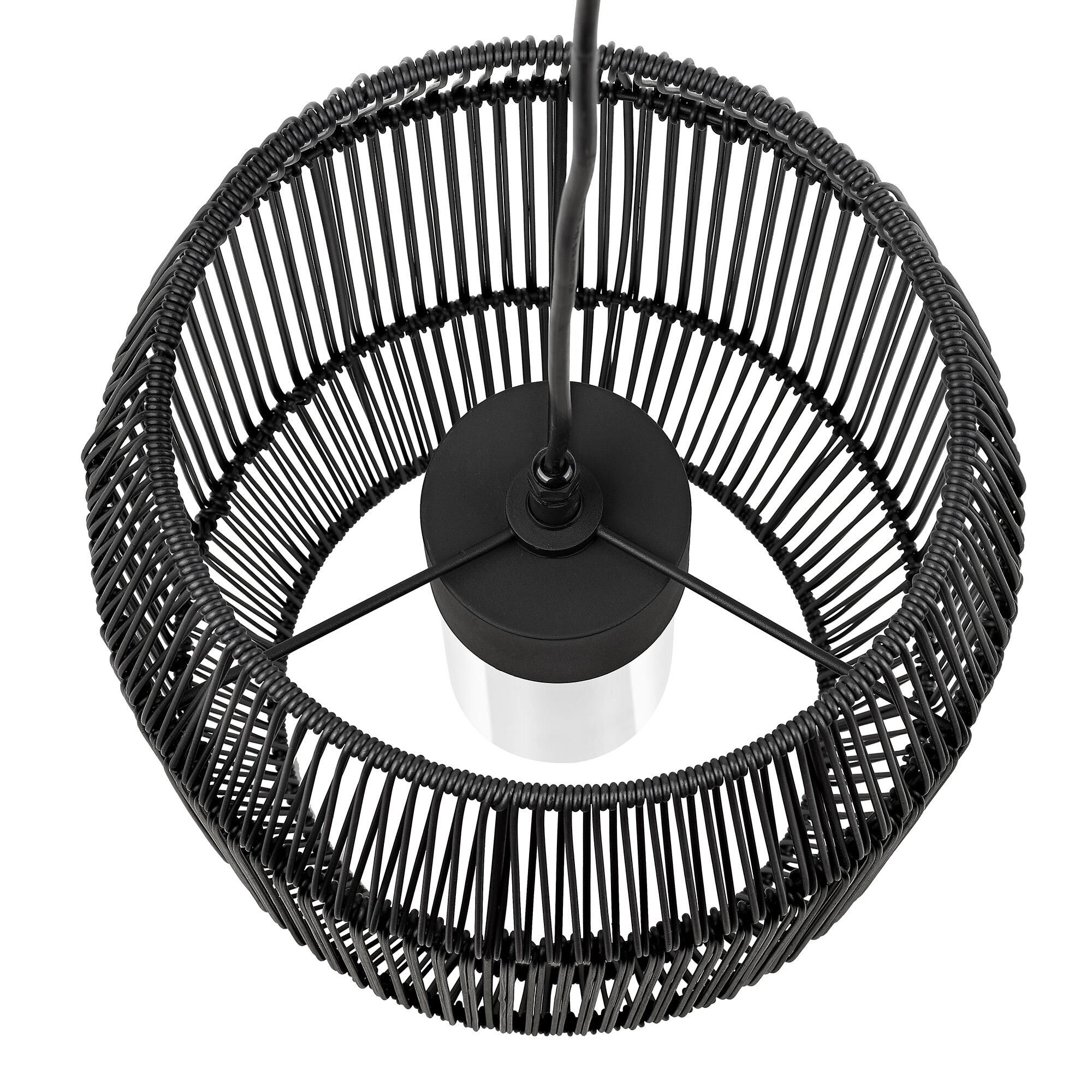 Shown in Natural Black finish and Black Composite Wicker shade
