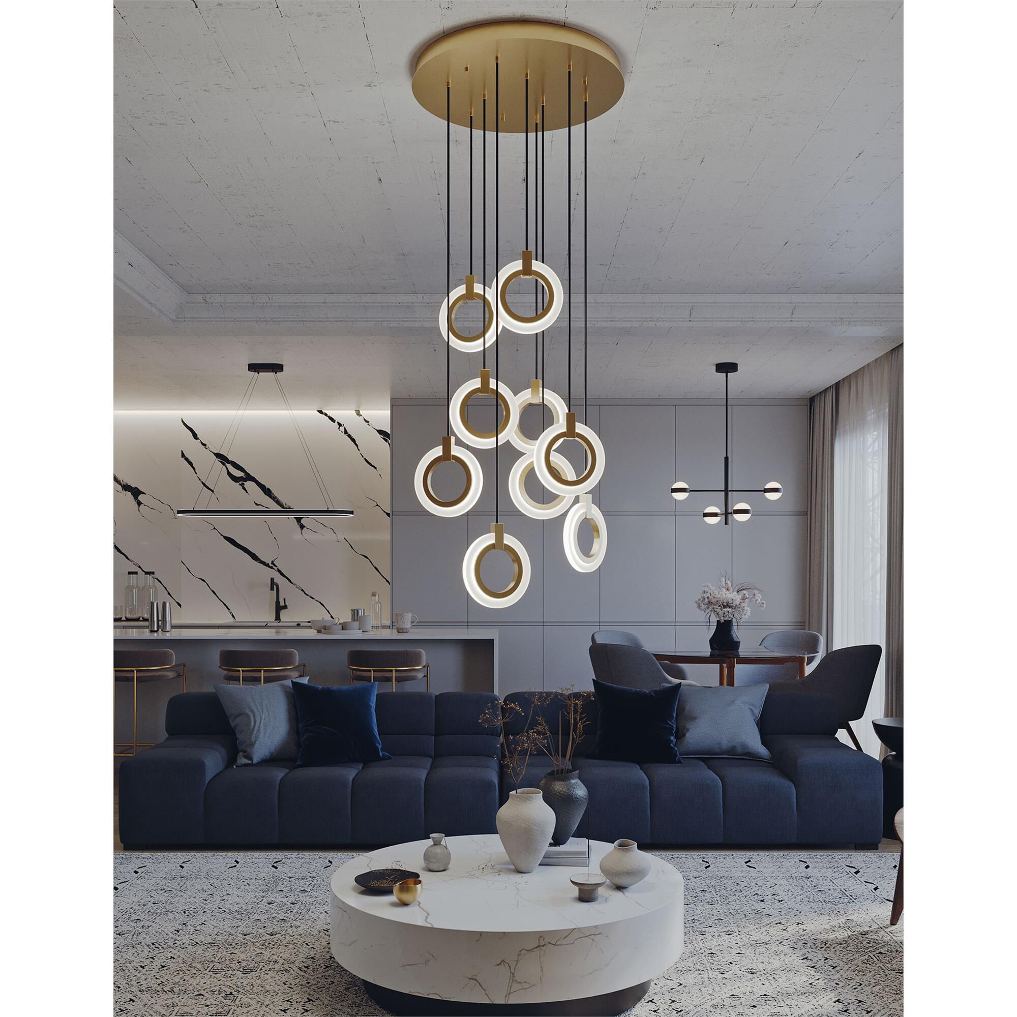 Shown in Light Antique Brass finish and Frosted glass