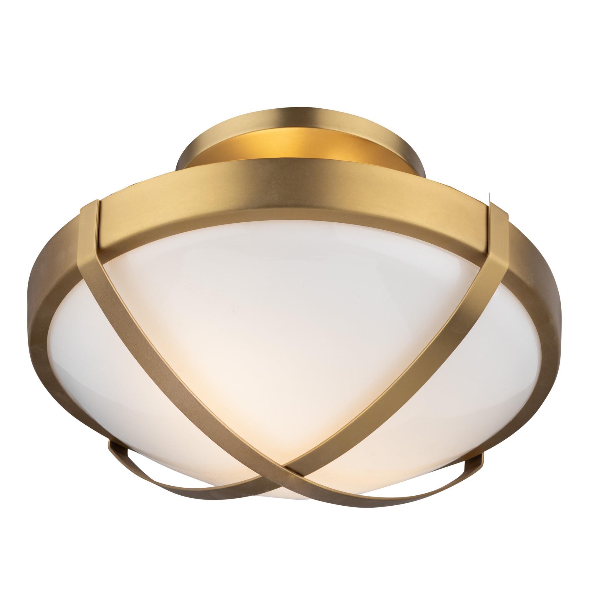 Shown in Brushed Brass finish and Glass shade